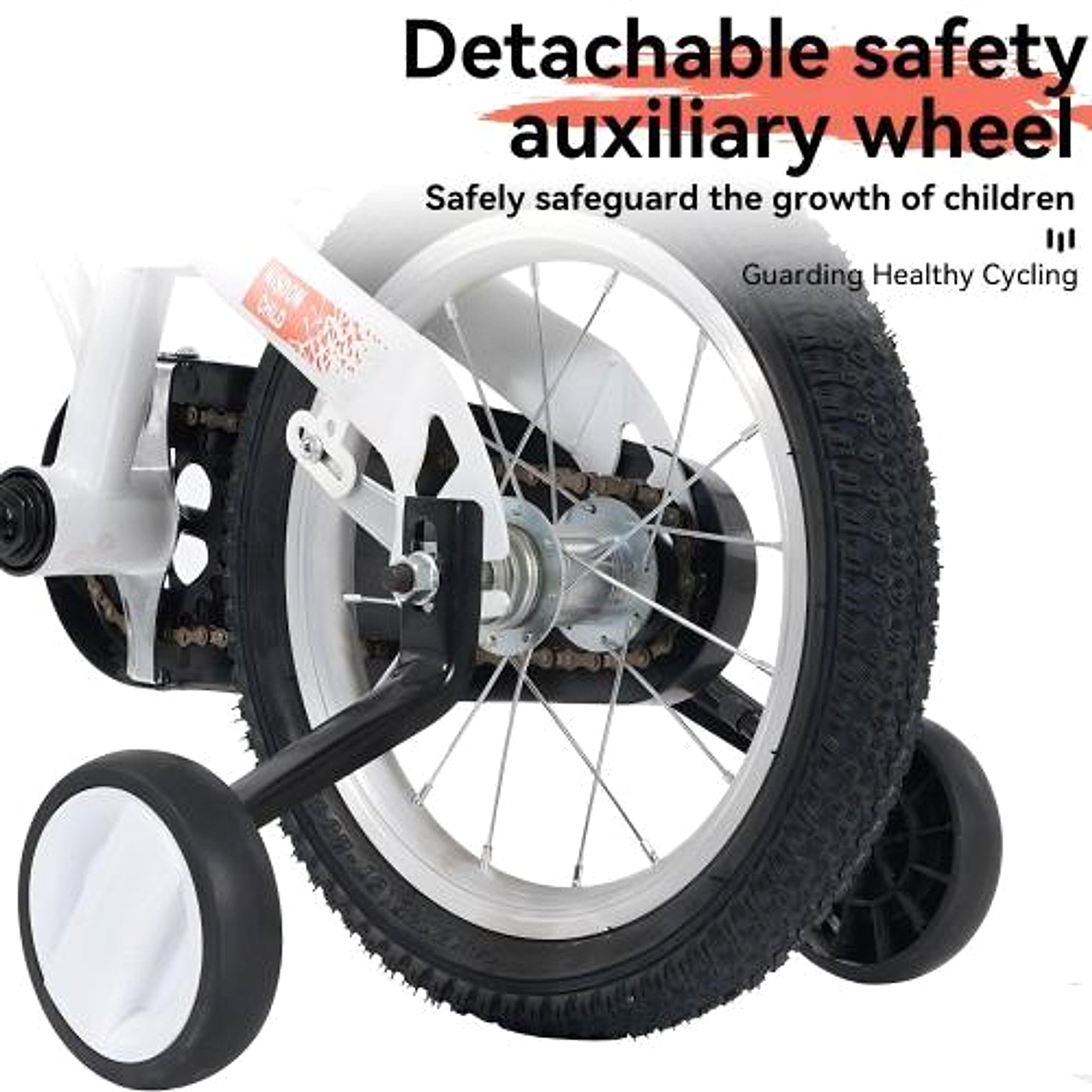 MiniRider™ 16 – 16-Inch Sport Bike for Kids (White, with Training Wheels) - enhanced image 3