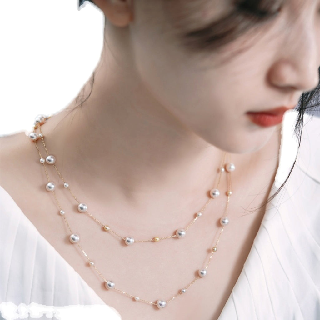 Mixed Color Star Pearl Sweater Necklace - enhanced image 3