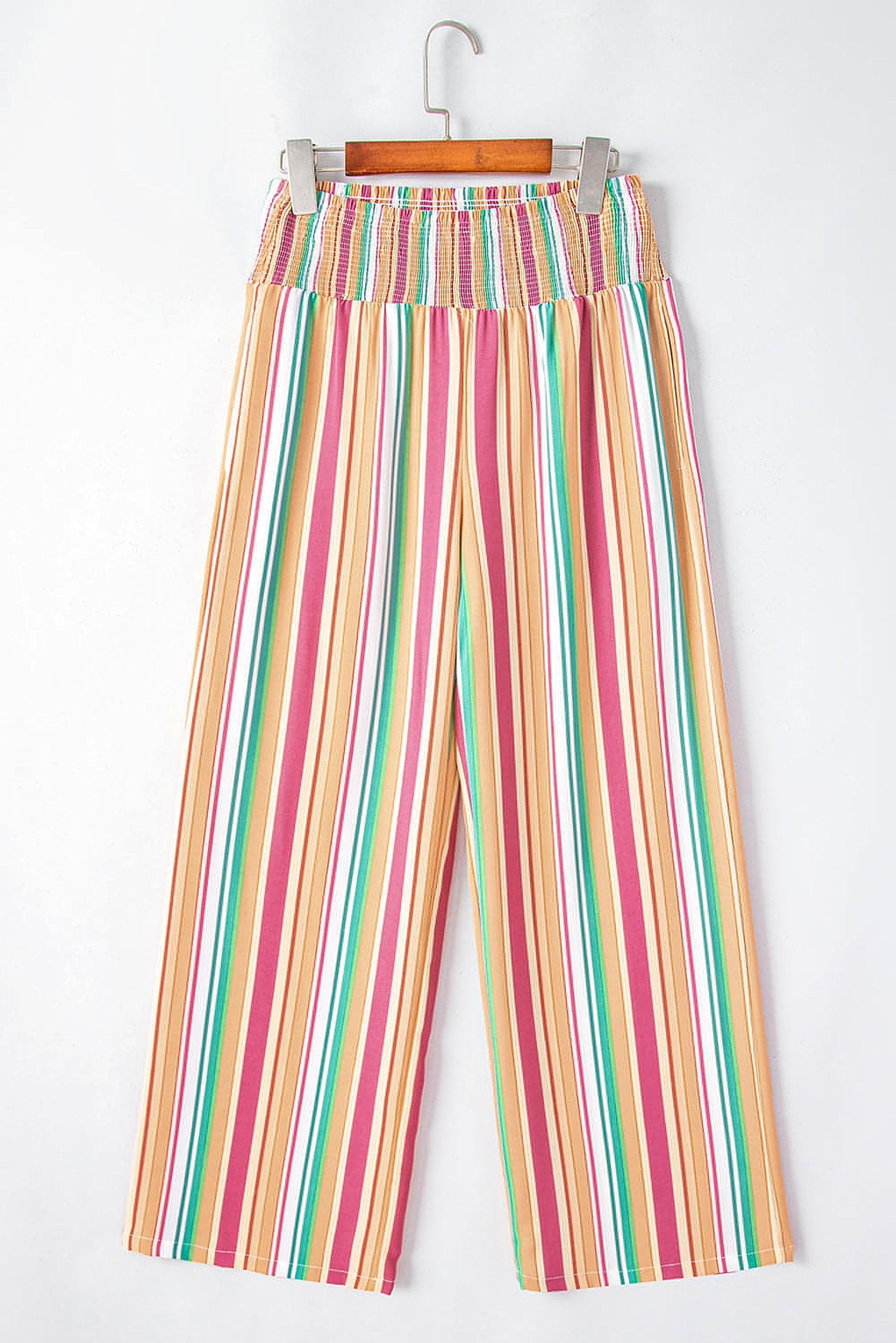 Multicolor Striped Smocked High Waist Wide Leg Pants - enhanced image 3