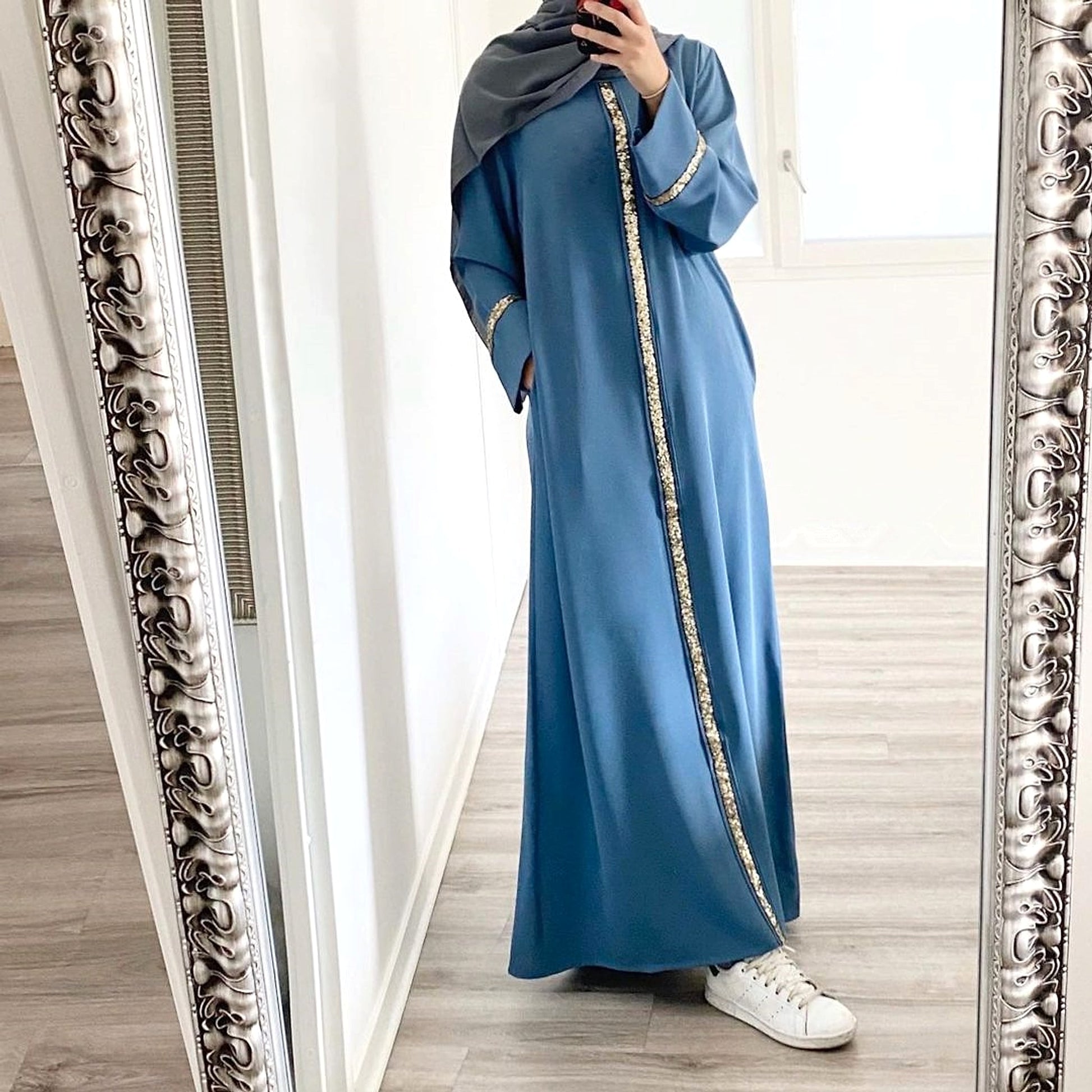Muslim Women's Wear Robe Stitching Trim Sequins Dress - enhanced image 3