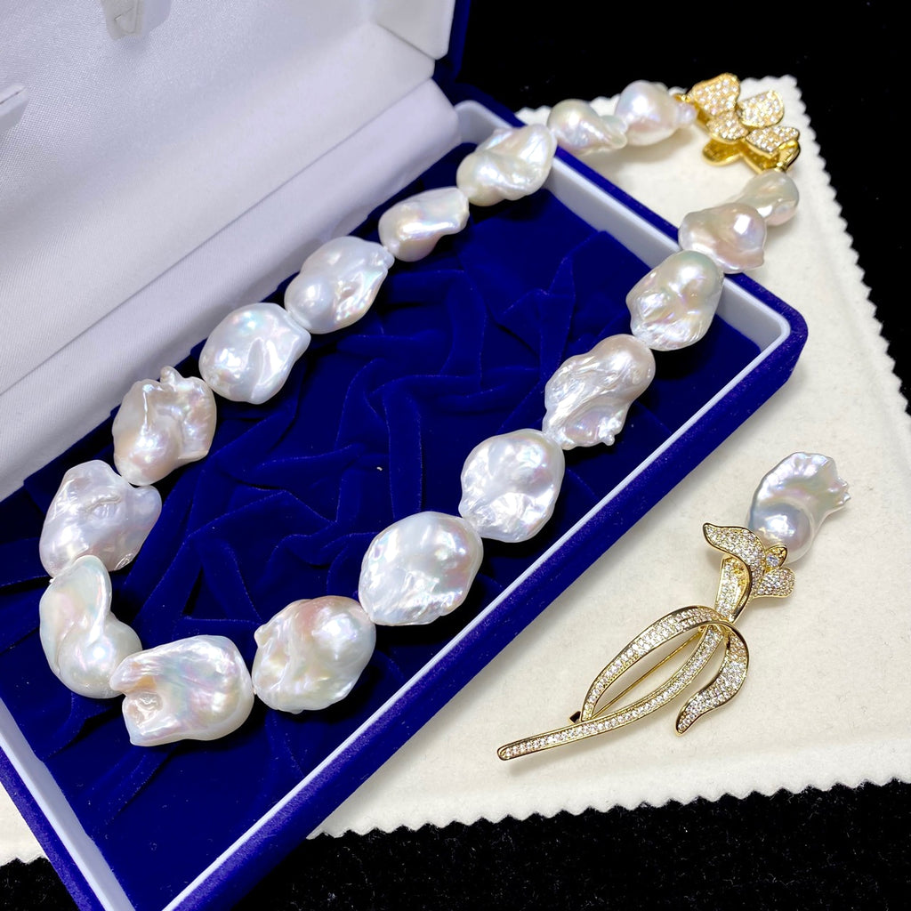 Natural Large Particle Baroque Shaped Freshwater Pearl Necklace For Women - enhanced image 3