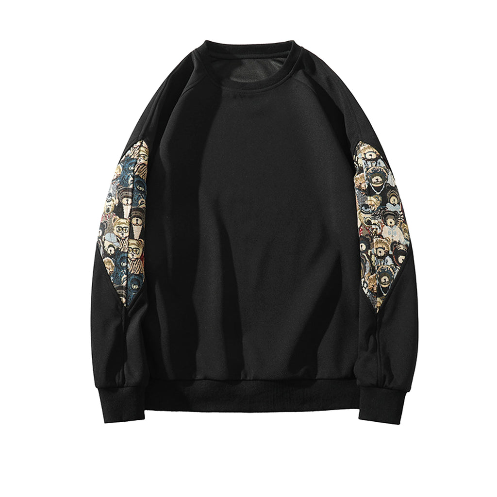 New Chinese style teddy bear embroidered patchwork hoodie - enhanced image 3