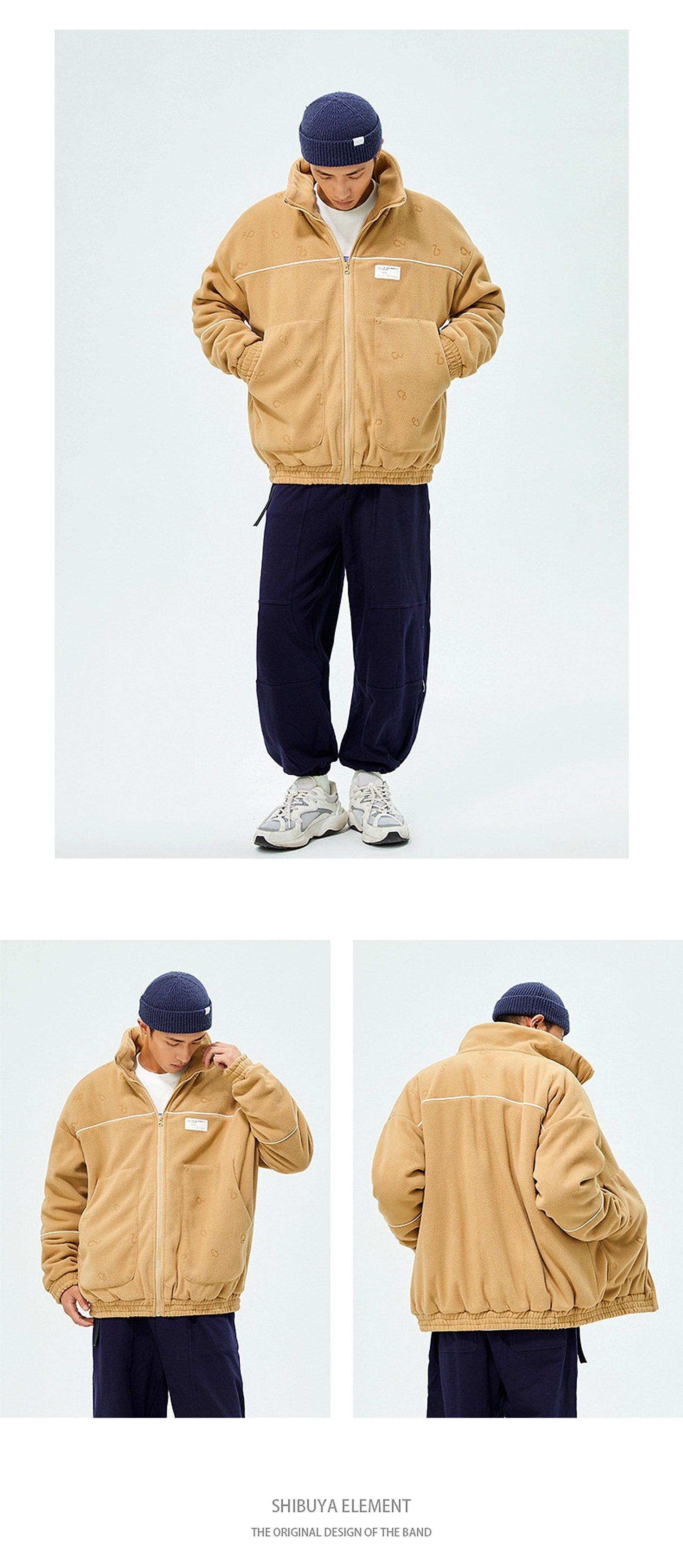 New Japanese Lamb Fleece Zipper Loose Cotton Coat For Men - enhanced image 3