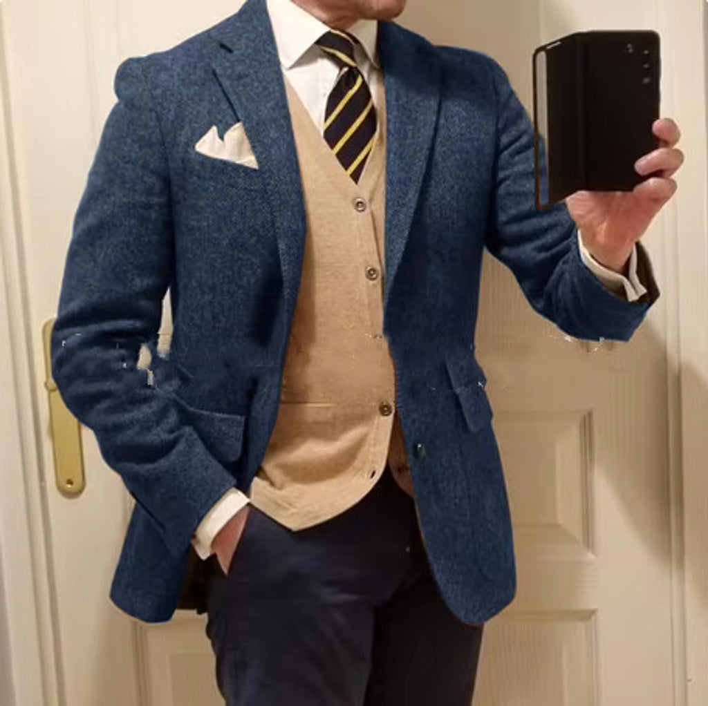 New Men's Suit Herringbone Coat Casual Slim Fit - enhanced image 3