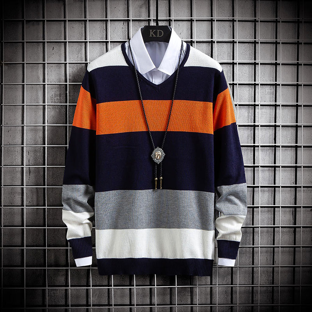 New Thin Color-Blocking Round Neck Men's Casual Sweater - enhanced image 3