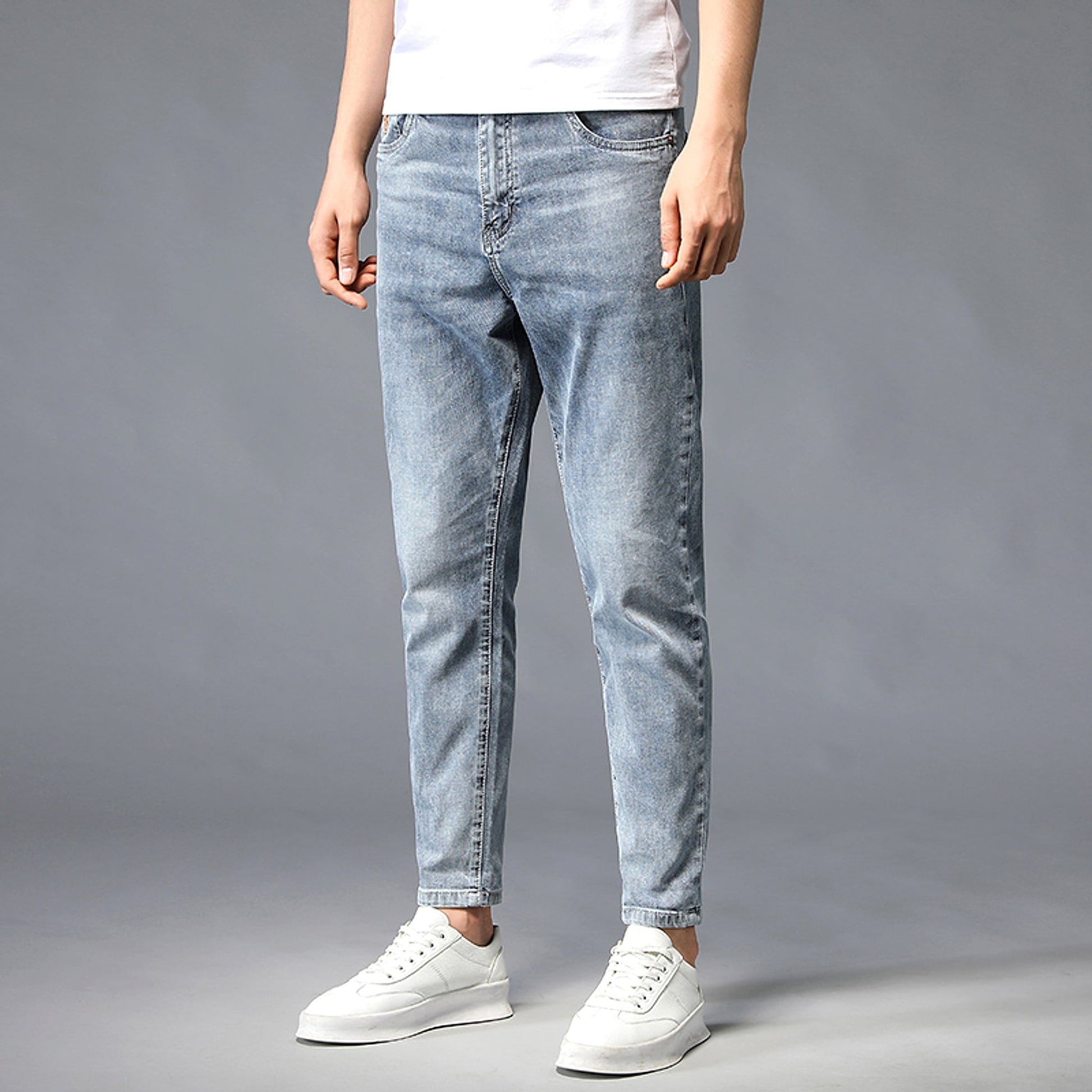 Nine-Point Washed Small Feet Jeans Straight-Leg Pants Men - enhanced image 3