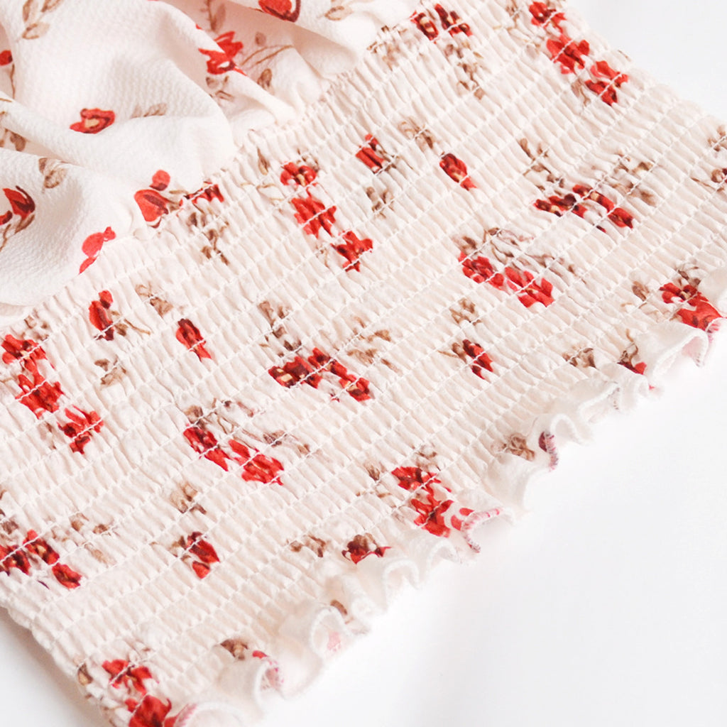 One-neck pleated short-sleeved printed tube top Spring and summer women's clothing (T-shirt) - enhanced image 3