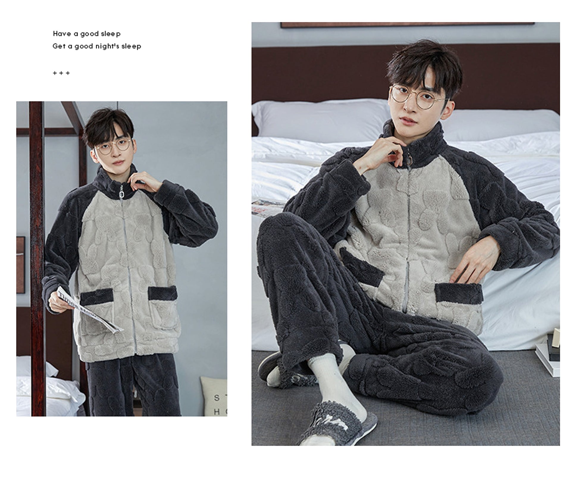 Pajamas Men's Jacquard Flannel Loose Fleece-lined Warm Loungewear - enhanced image 3