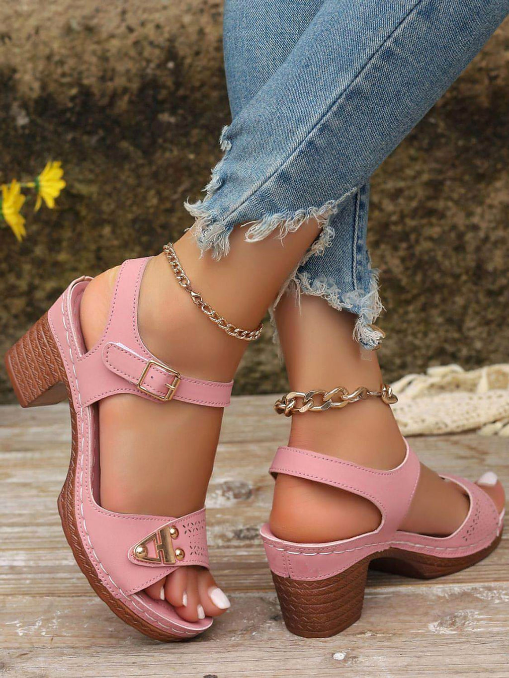 Peep Toe Block Heel Sandals - enhanced image 3