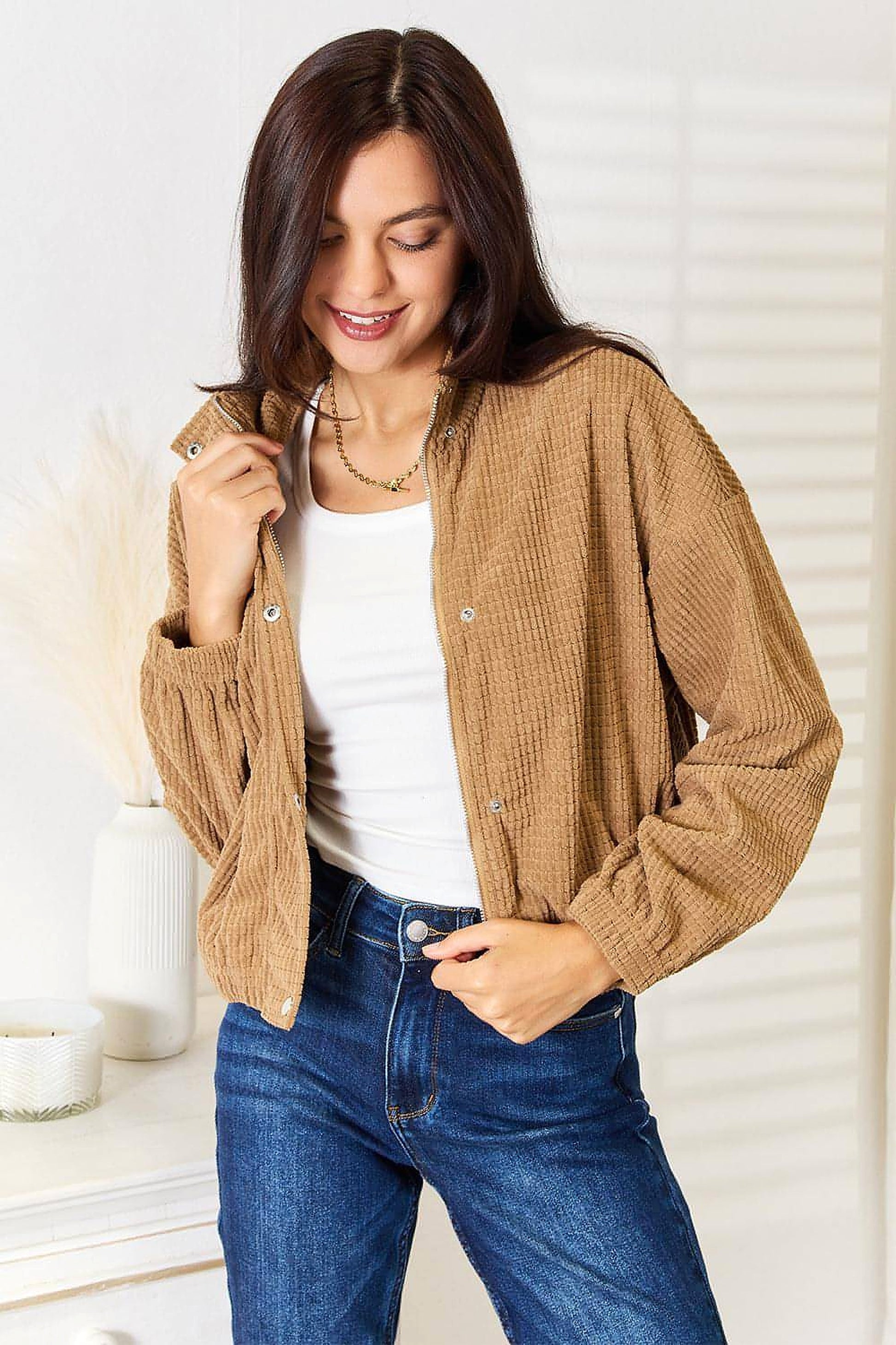 Perfee Long Sleeve Dropped Shoulder Jacket - enhanced image 3