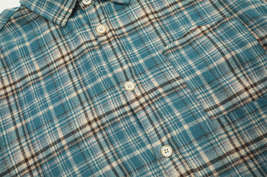 Plaid Long Sleeve DressShirt Casual Polo Collar Raw Edge Men - enhanced image 3