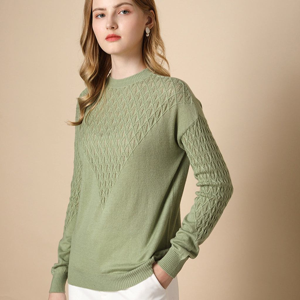Pure Color Hollow Knitted Sweater Women Half High Fashion - enhanced image 3