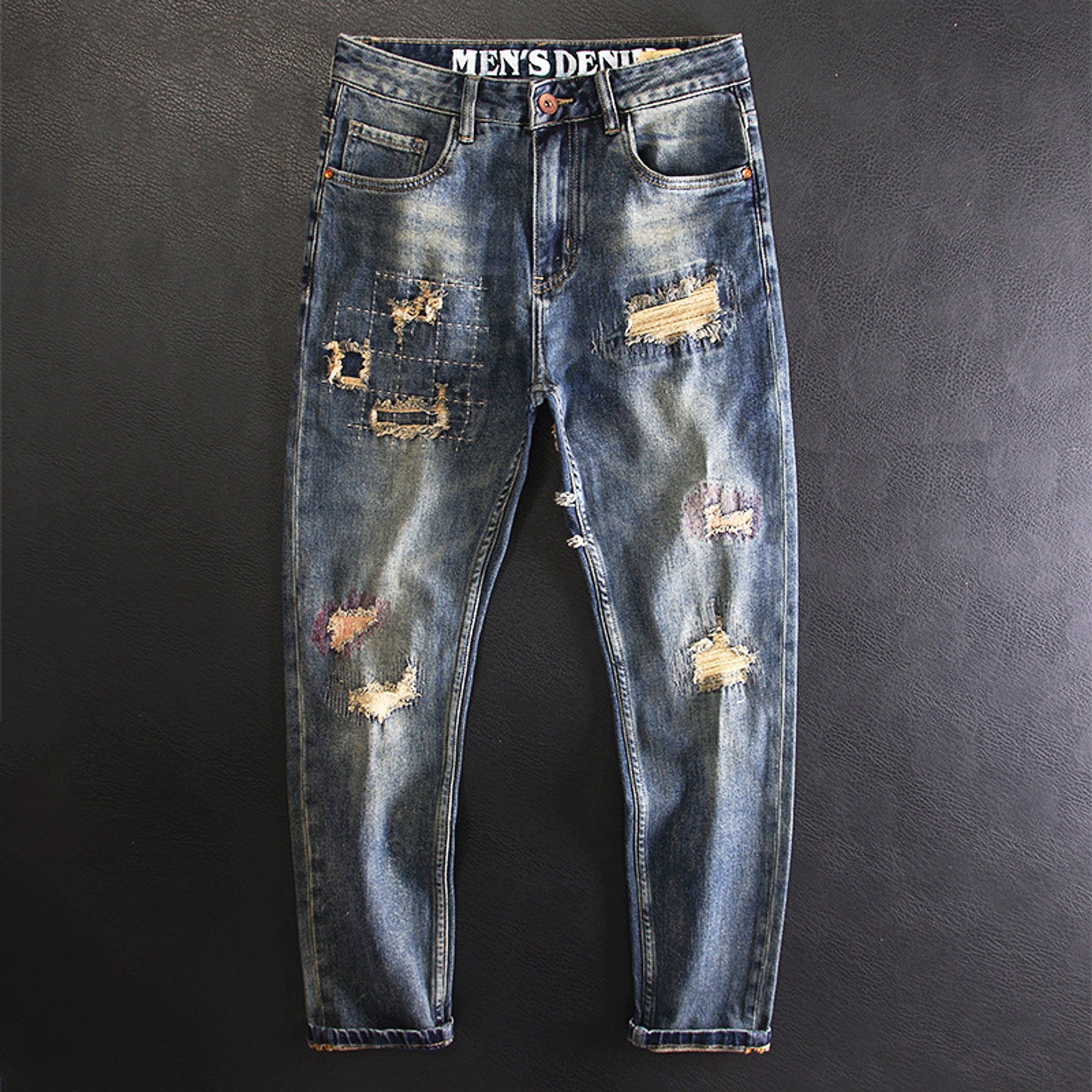 Retro Fashion And Personalized Ripped Jeans For Men - enhanced image 3