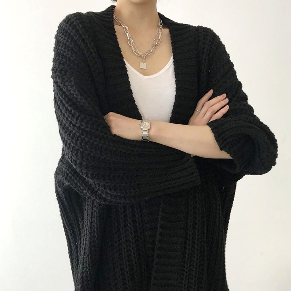Retro Lazy Coat Loose Mid-length Sweater Jacket Women - enhanced image 3
