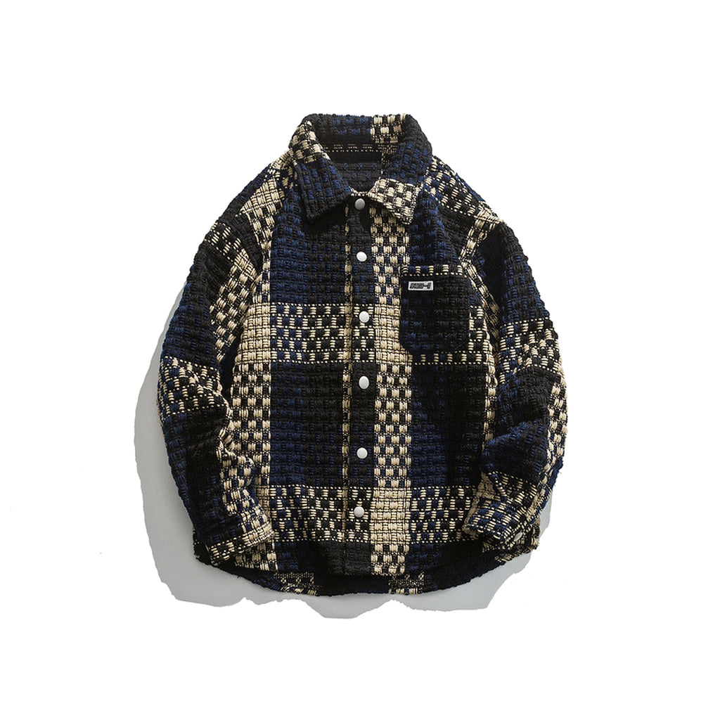 Retro Plaid Stitching Lapel Jacket For Men - enhanced image 3