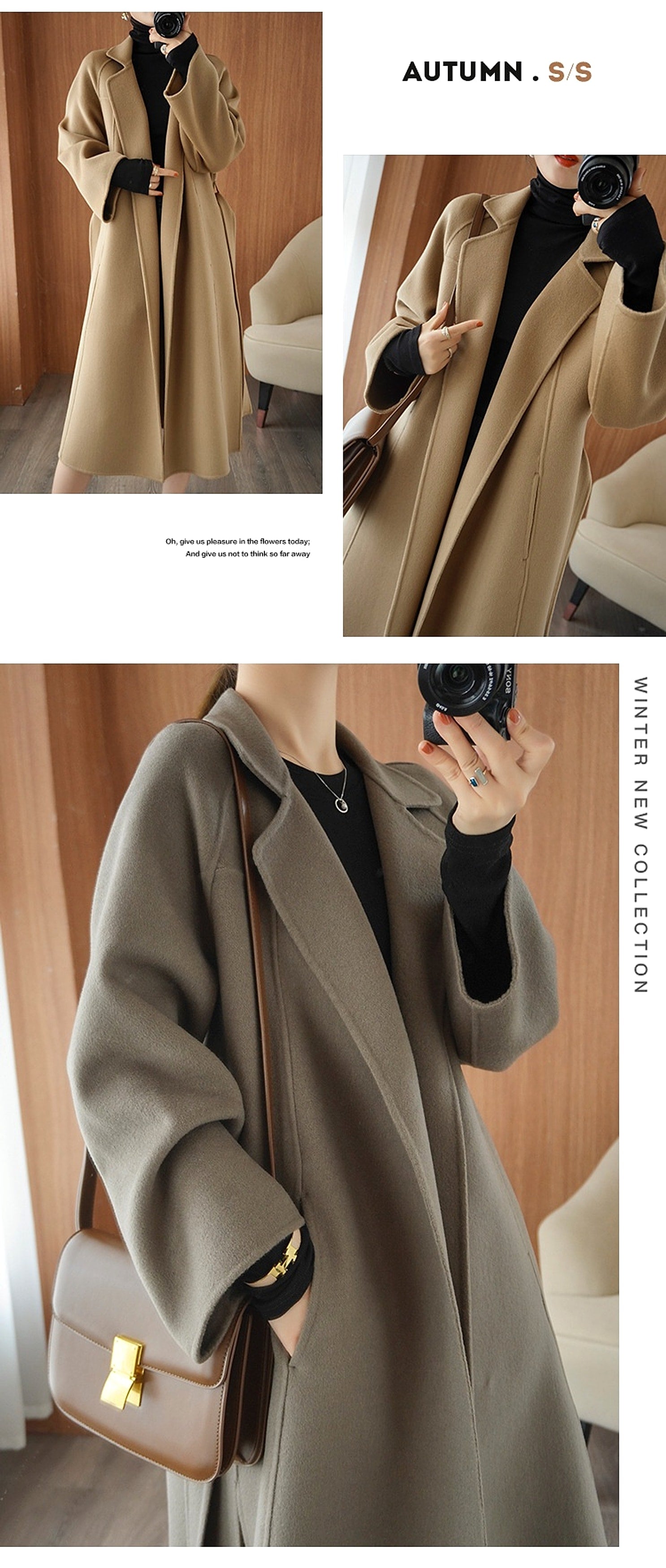 Reversible Cashmere Coat Women's Mid-length Loose Over Knee Coat - enhanced image 3