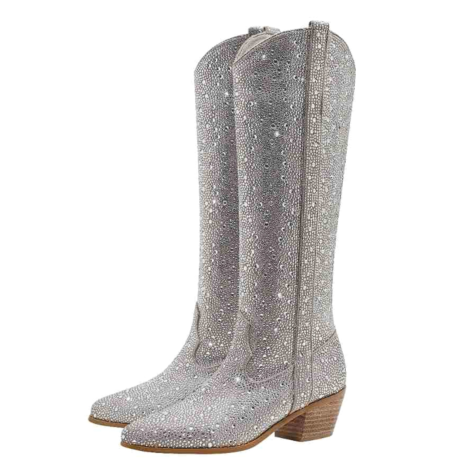 Rhinestone Pointed Toe Straight Boots Glitter-Queen - enhanced image 3