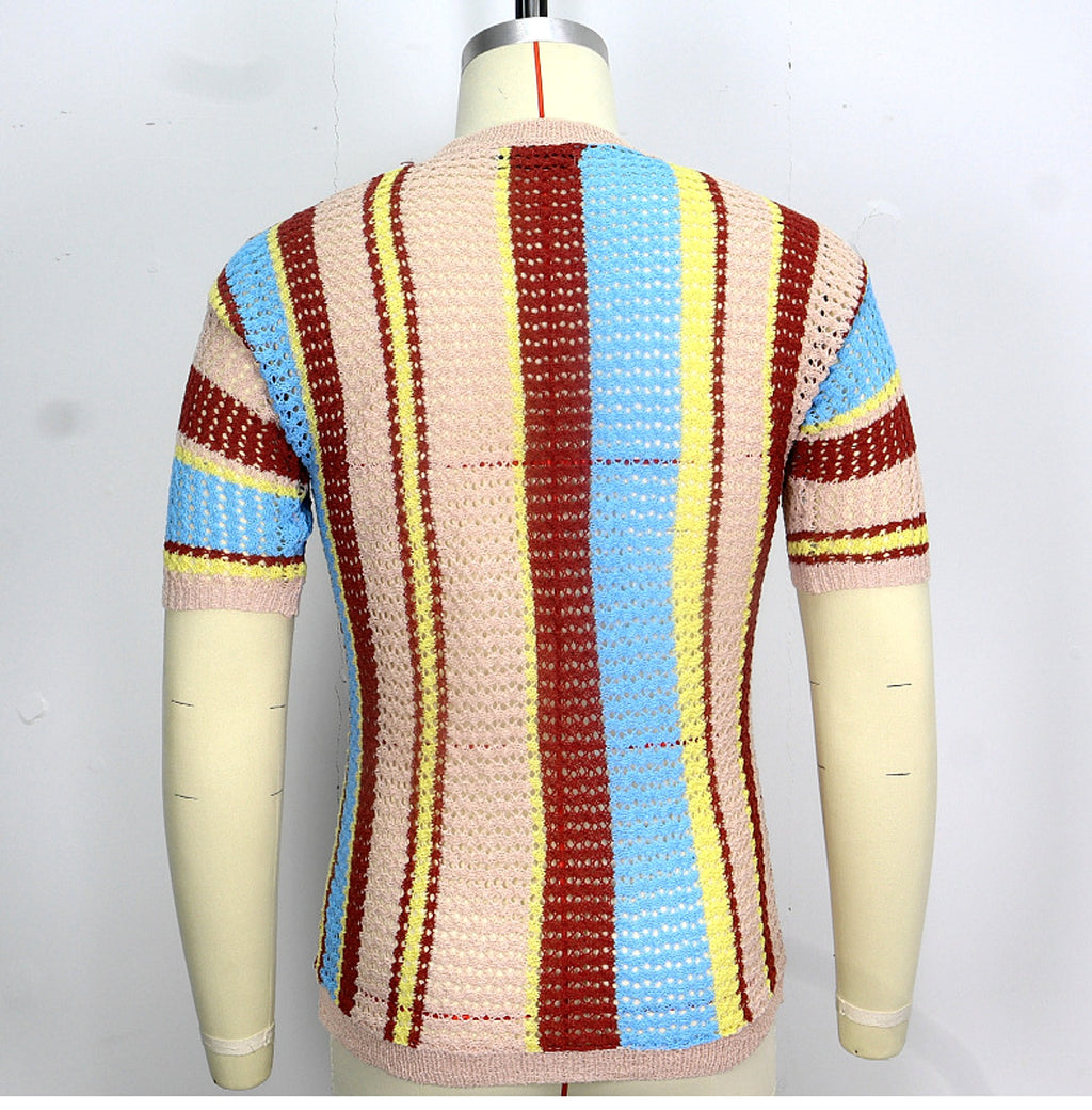 Round Neck Short Sleeve Thin Knitted T-shirt Men - enhanced image 3