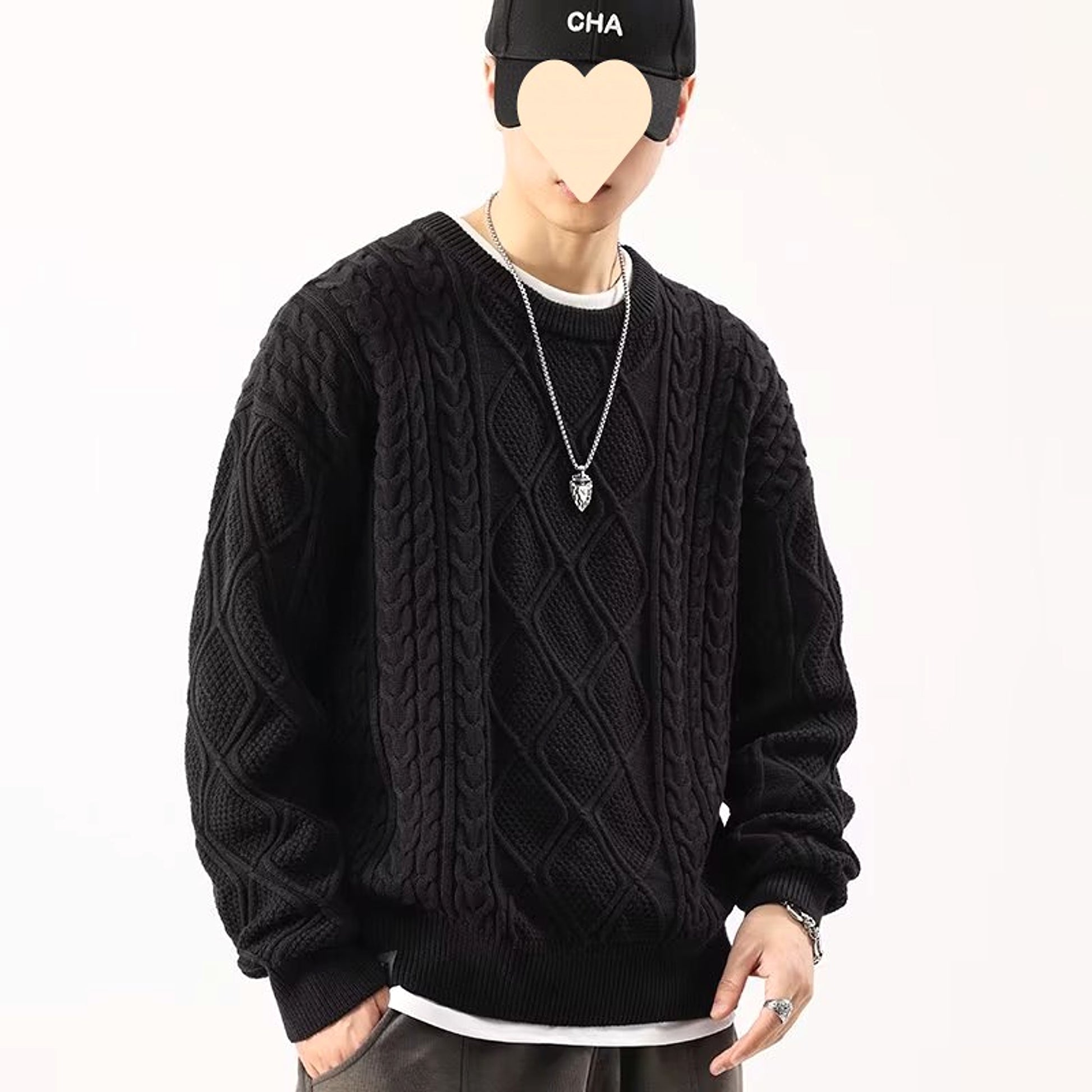 A1. Round Neck Sweater Men's Loose Sweater - enhanced image 3