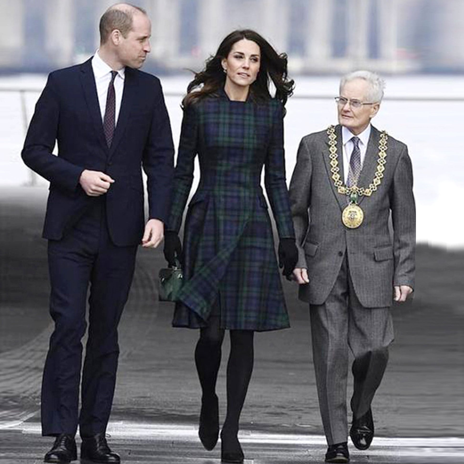 A1. Royal English Lapel Long Sleeve Plaid Waist Dress - enhanced image 3