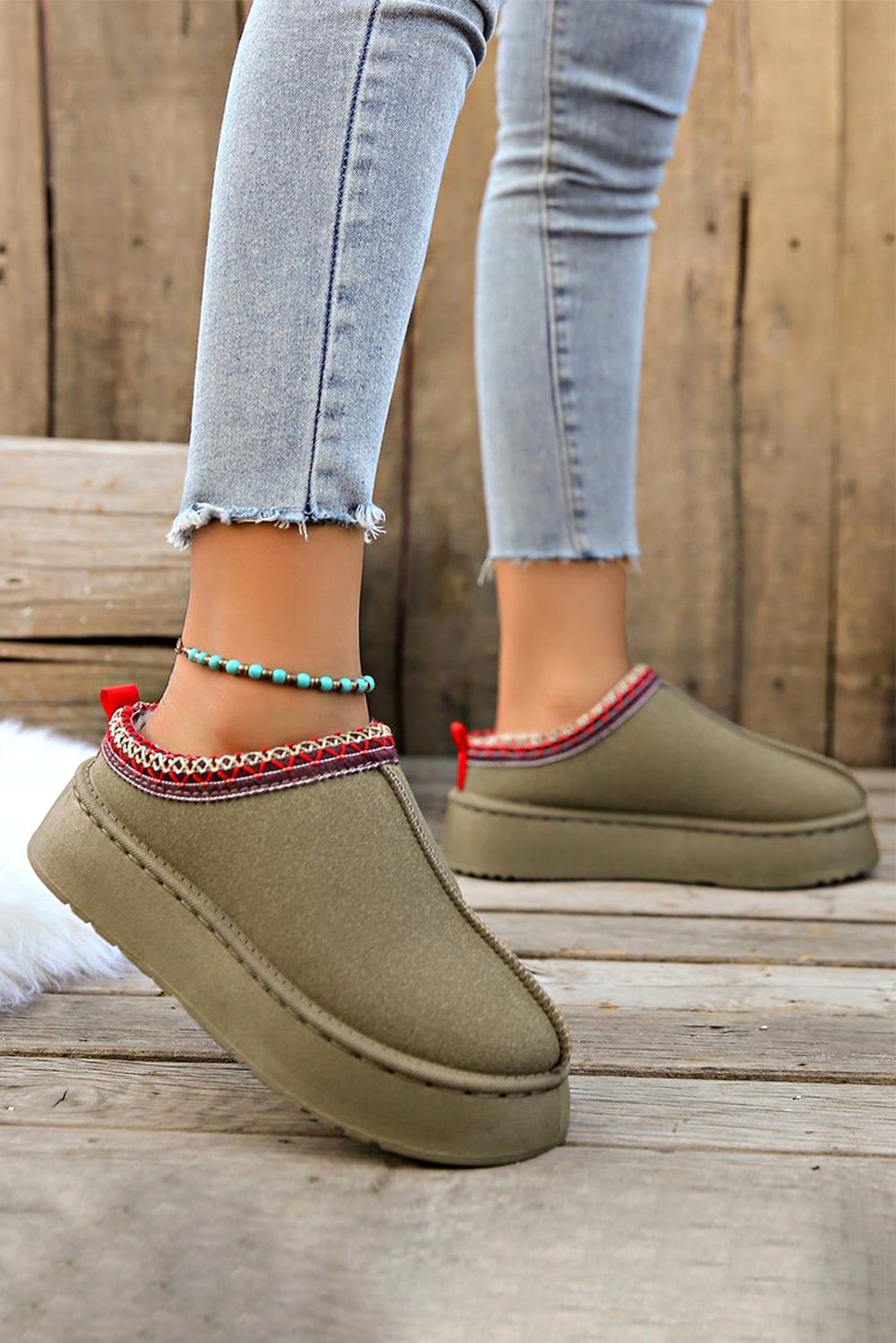 Sage Green Contrast Print Suede Plush Lined Snow Boots - enhanced image 3