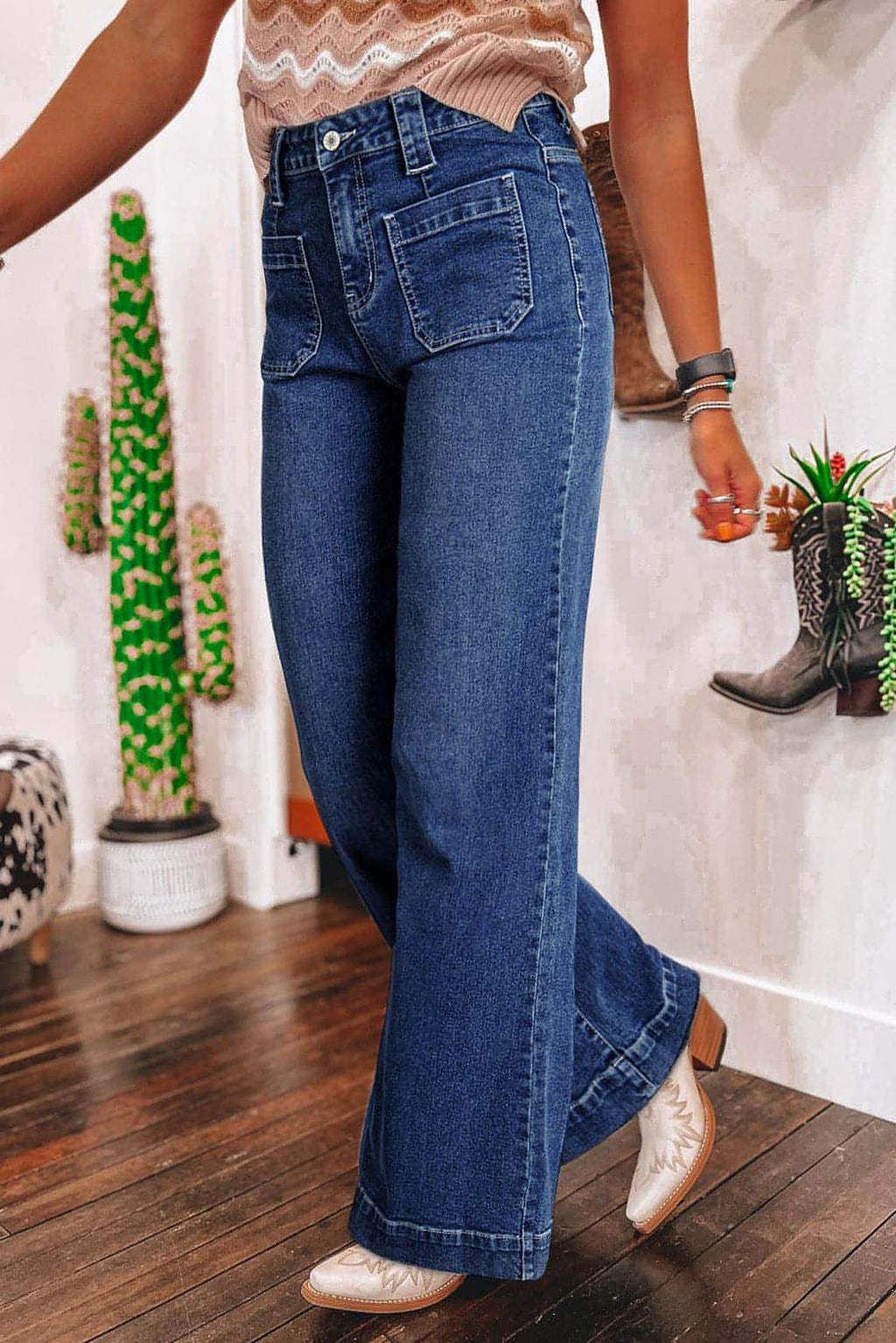 Sail Blue Wide Leg Pocketed High Waist Jeans - enhanced image 3