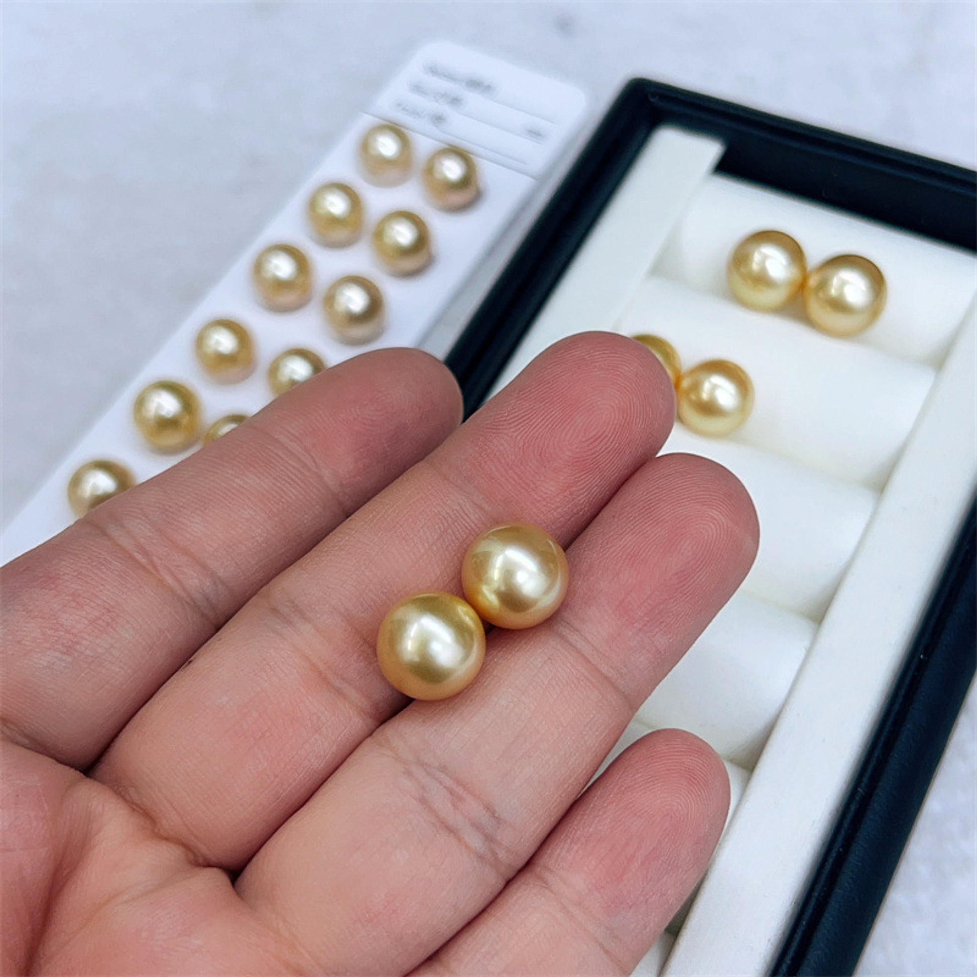 Seawater Nanyang Gold Pearl Ear Studs - enhanced image 3