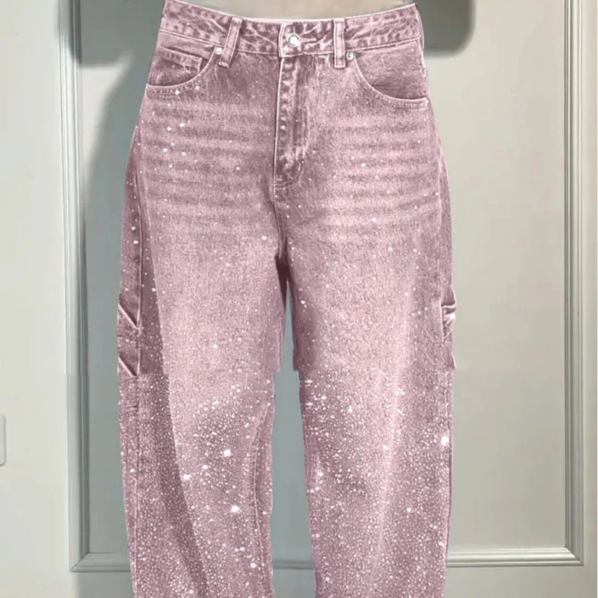 Shiny Straight-Leg Glitter Jeans with Pockets – Wide Leg Pants for Women - enhanced image 3