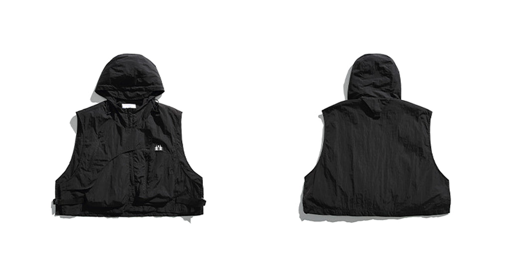 Side Release Buckle Embroidered Hooded Short Vest - enhanced image 3