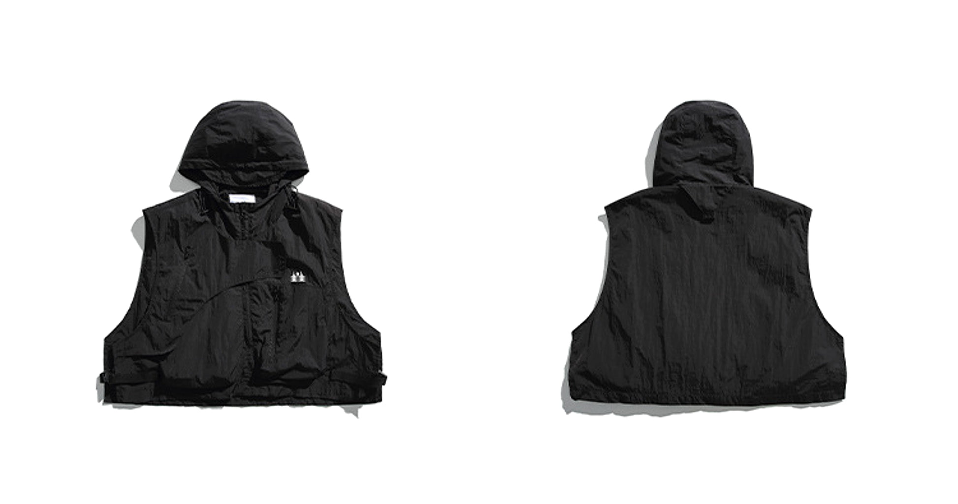 Side Release Buckle Embroidered Hooded Short Vest - enhanced image 3