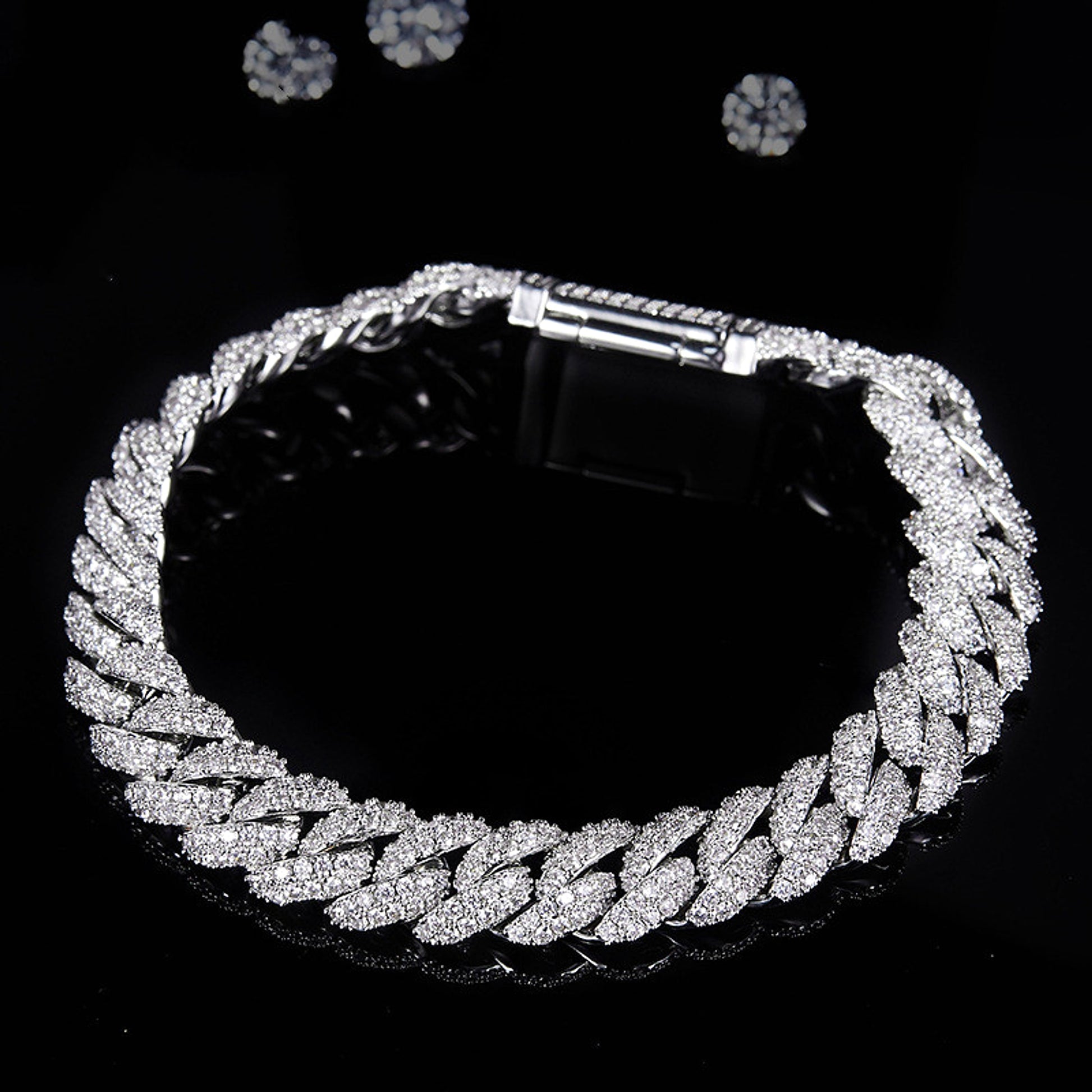 Silver Cuban Bracelet Or Necklace With Moissanite Diamonds - enhanced image 3