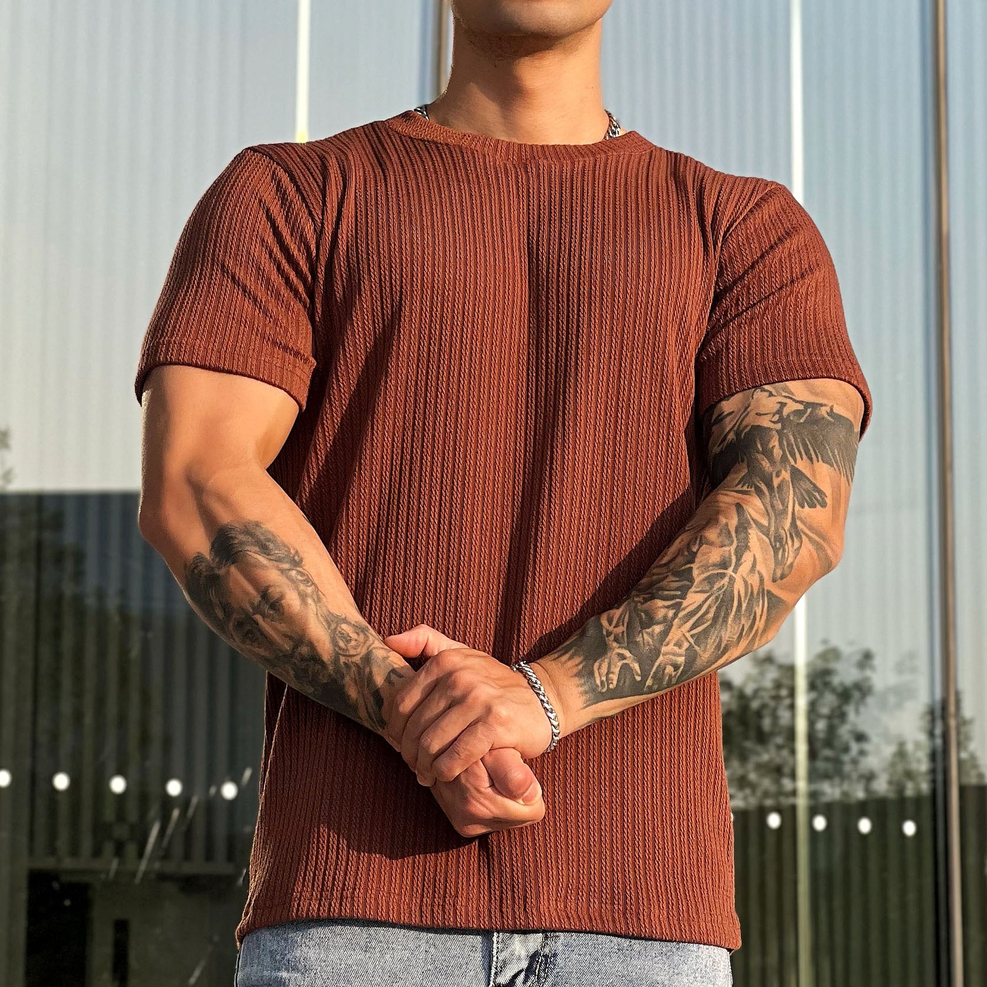 A1. Simplicity All-matching Slim Fit Breathable Stretch Sports Fitness Round Neck Short Sleeve T-Shirt - enhanced image 3