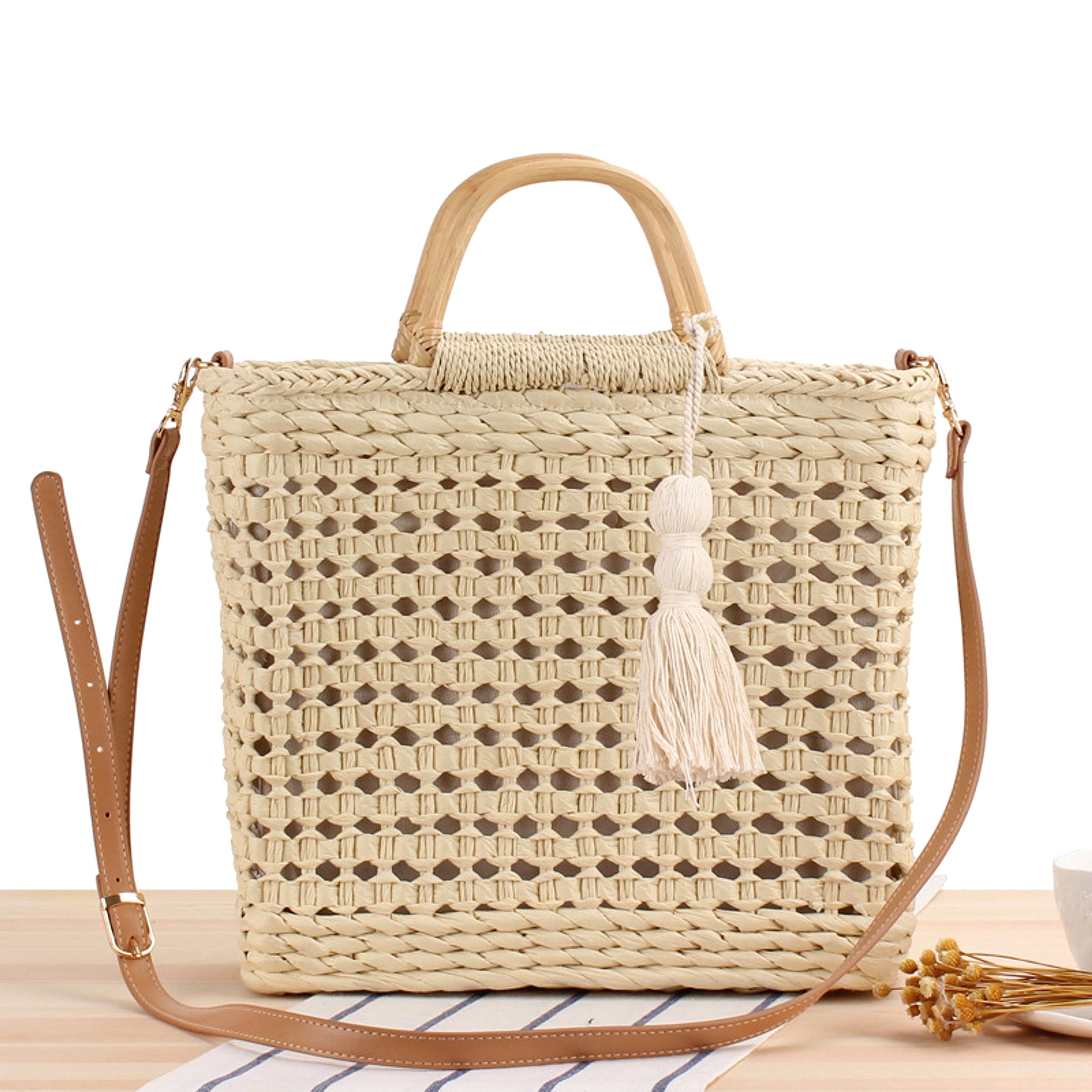 SolunaWeave™ – Hollow Breeze Straw Tote - enhanced image 3