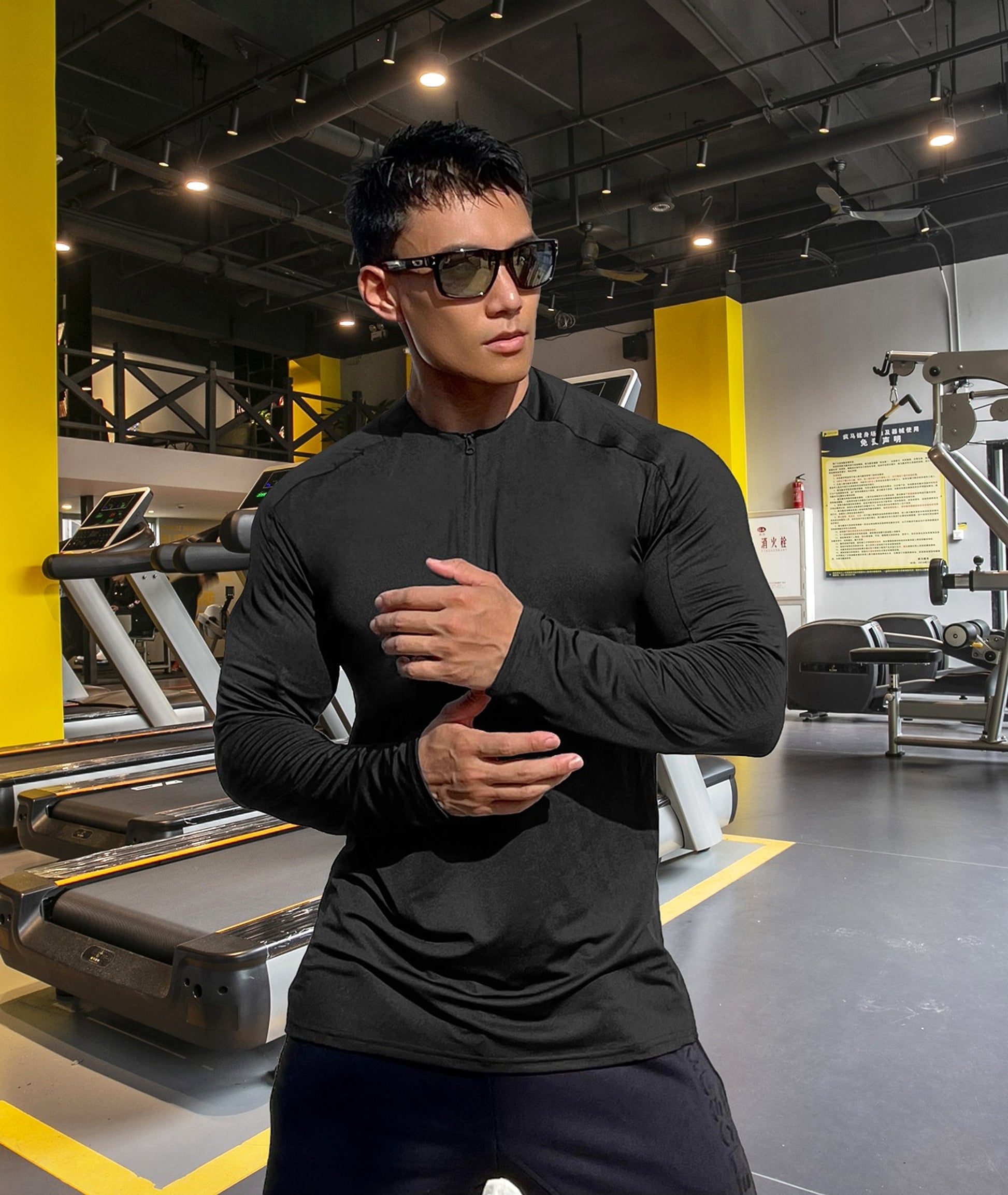 Sports Fitness Men's Long Sleeve Top Zip-up Shirt Trousers Two-piece Suit - enhanced image 3
