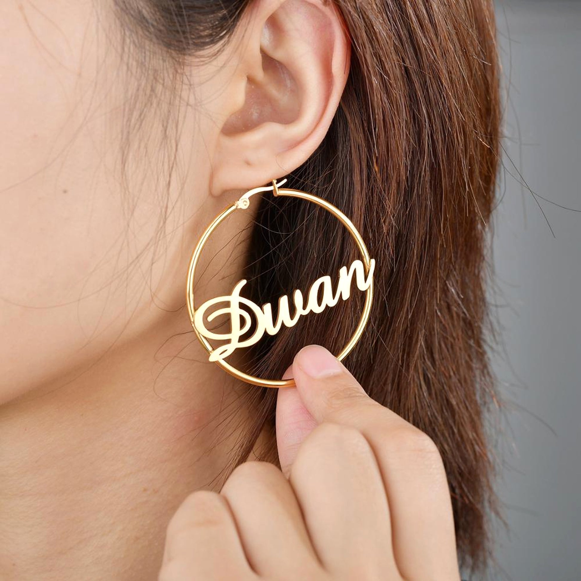 Stainless Steel Custom Name Hoop Earrings Personalized Letter Circle Earring for Women - enhanced image 3
