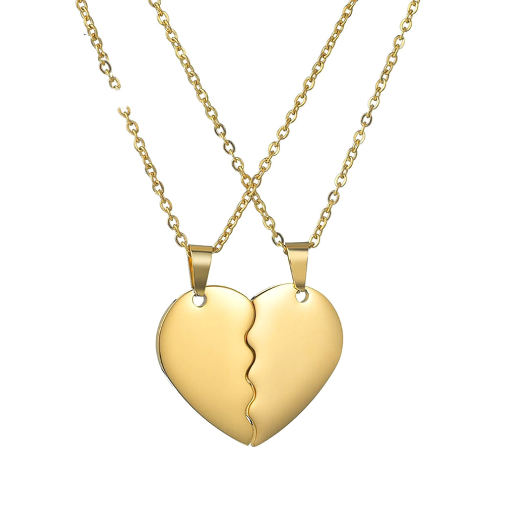 Stainless Steel Double Half Heart Puzzle Necklace - enhanced image 3