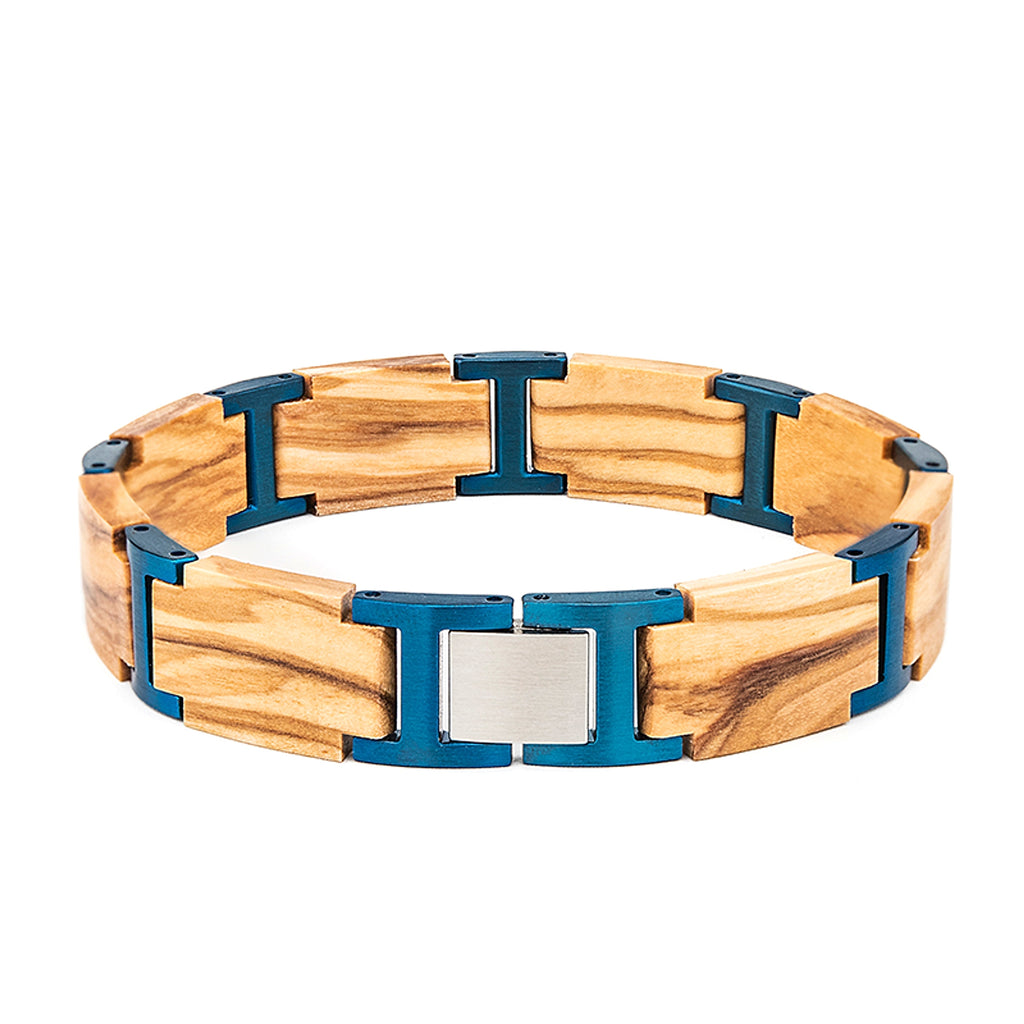 Stainless Steel Inlaid Wood Vintage Bracelet - enhanced image 3