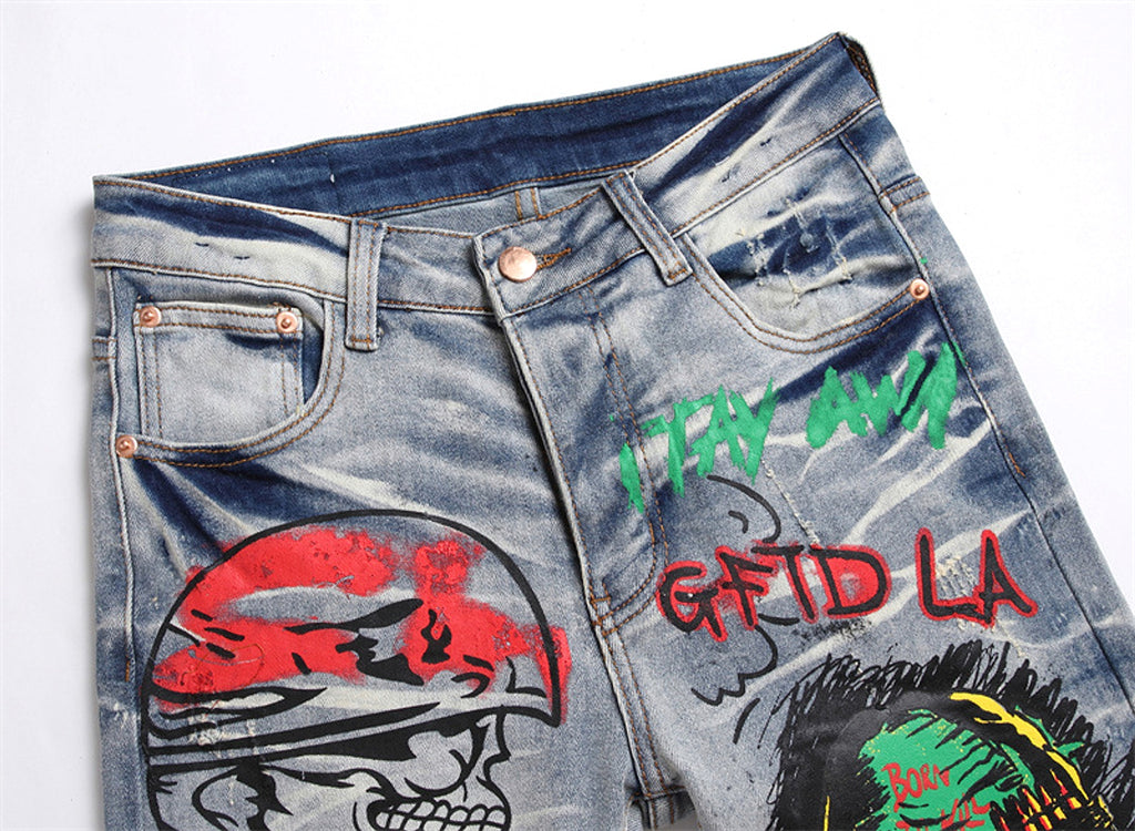 Stretch Print Dye Skinny Men's Jeans - enhanced image 3