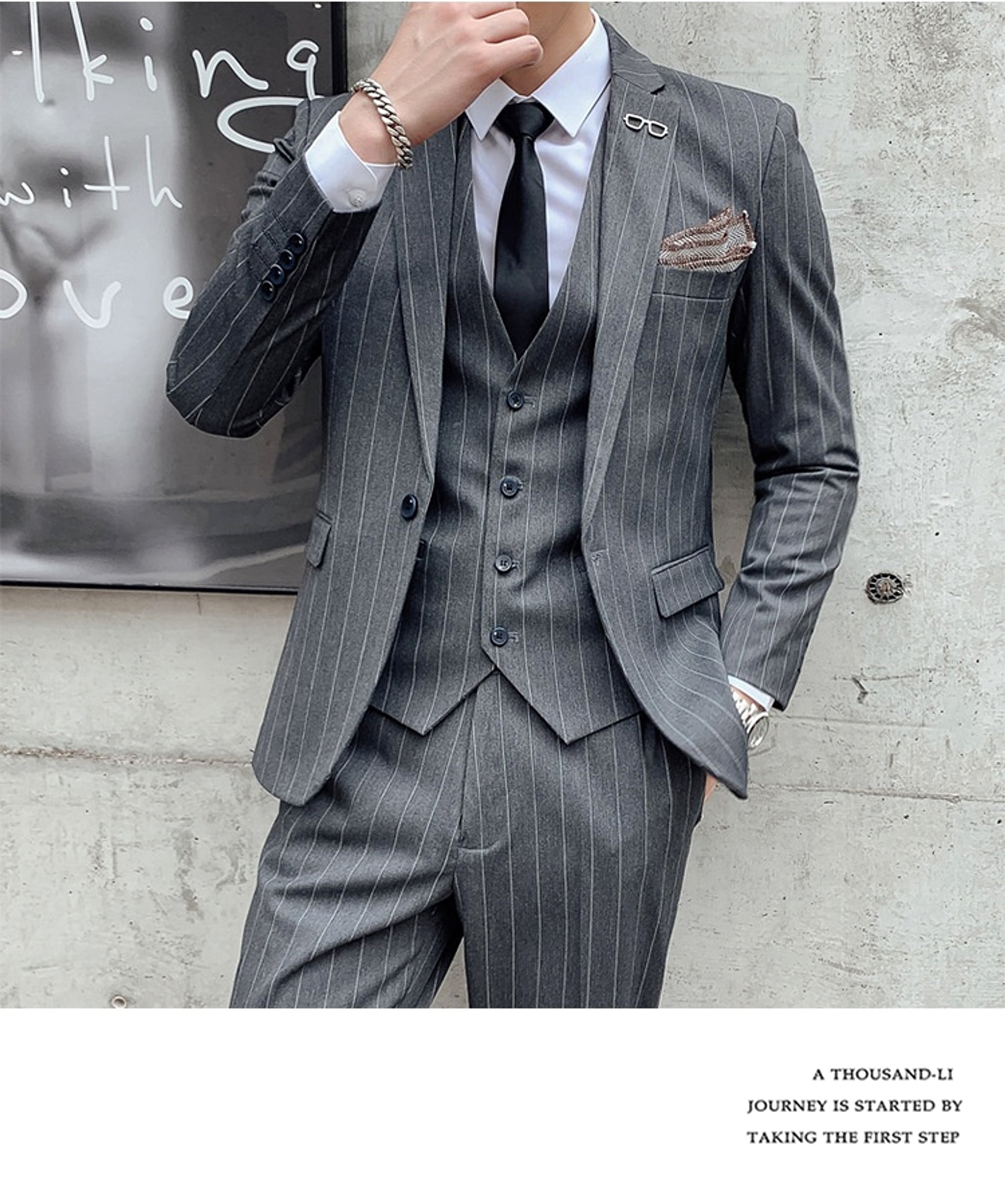 Striped Suit Men's Korean Style Small Suit Professional Business Suit - enhanced image 3