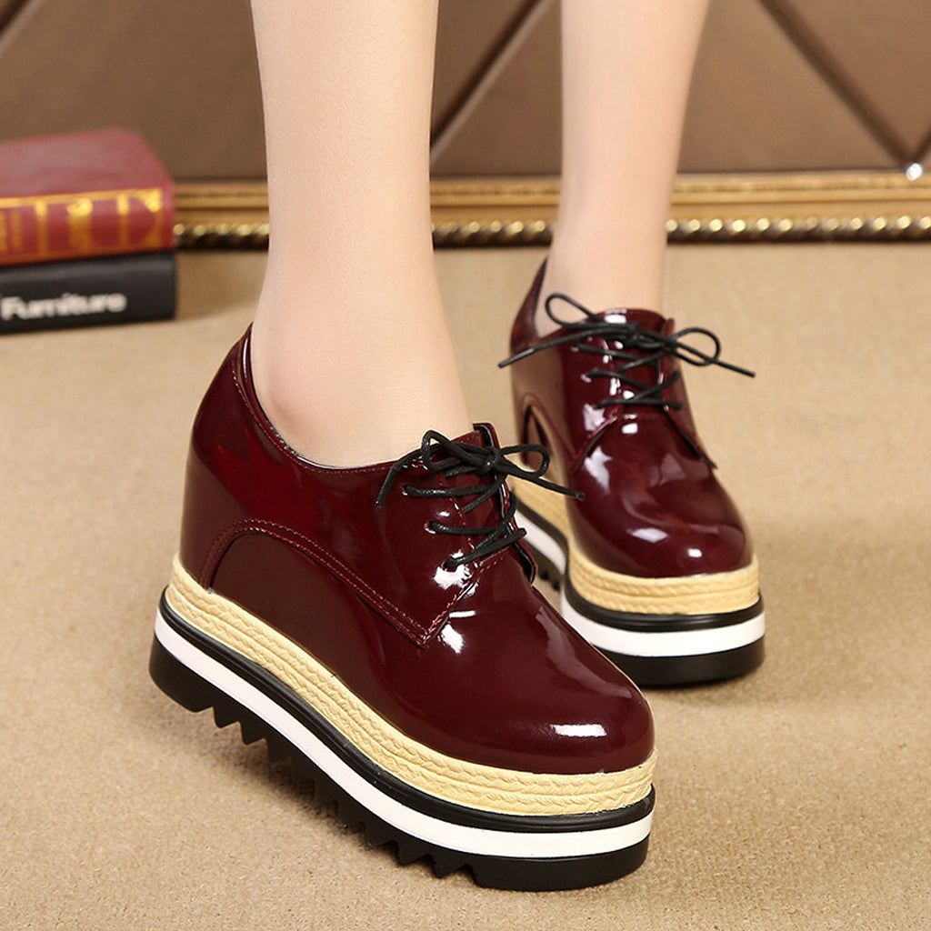 Student All-match Patent Leather Single Shoe Lace Up Casual Platform Platform Shoes - enhanced image 3