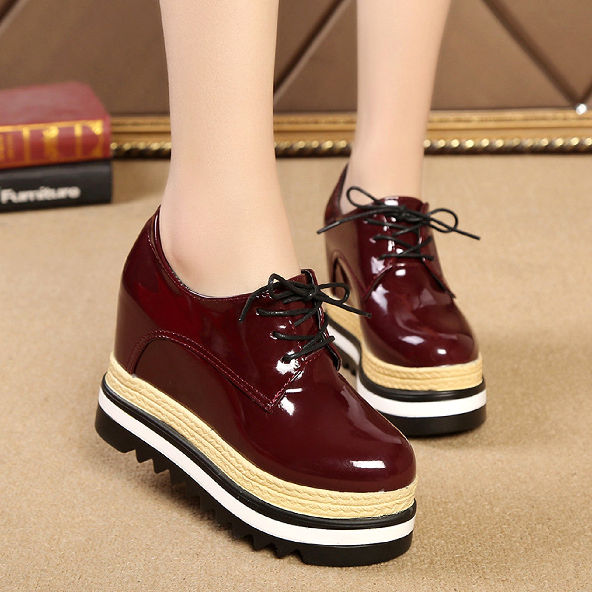 Student All-match Patent Leather Single Shoe Lace Up Casual Platform Platform Shoes - enhanced image 3
