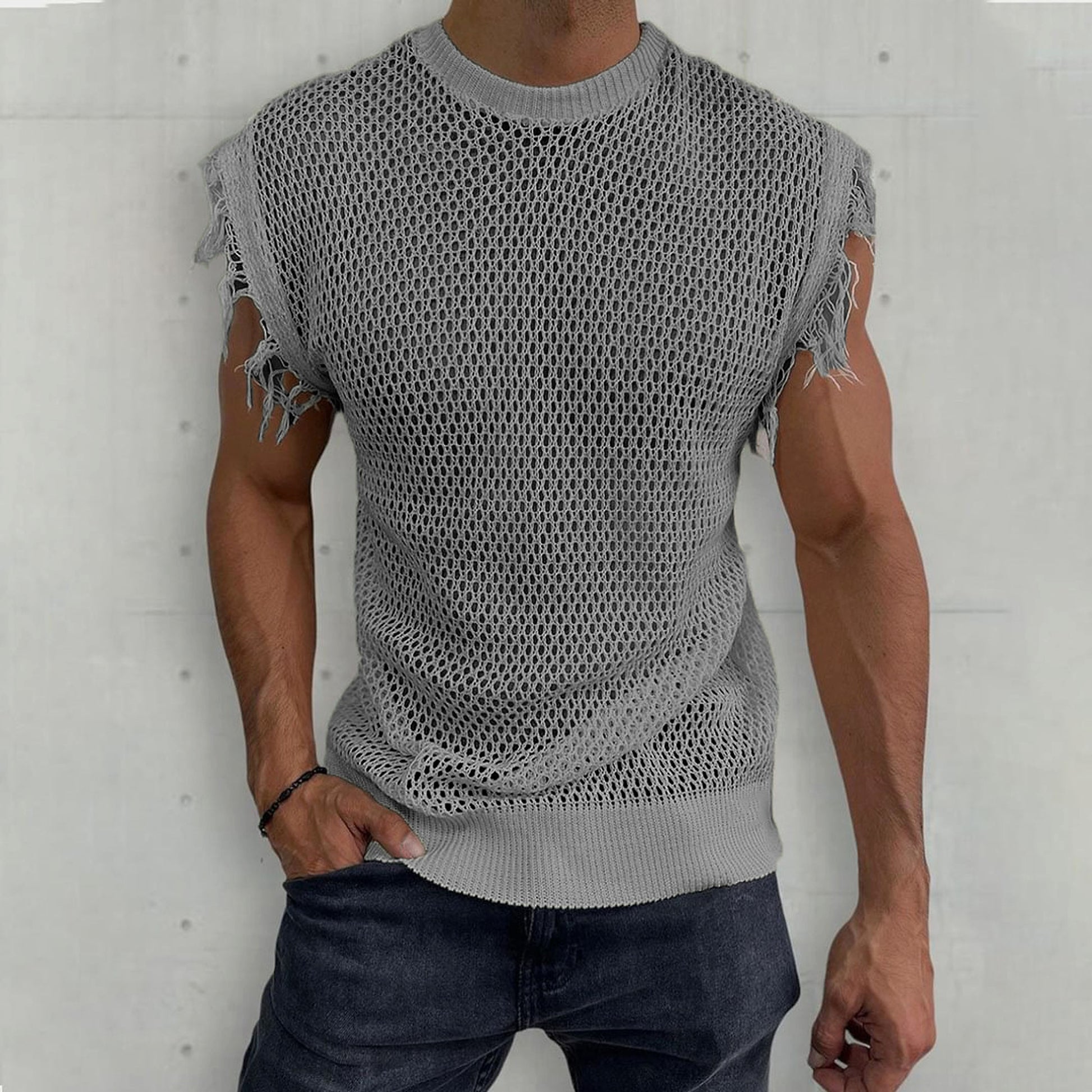 Summer Knitted Vest Round Neck Sleeveless T-Shirt (Tank-Top) Men - enhanced image 3