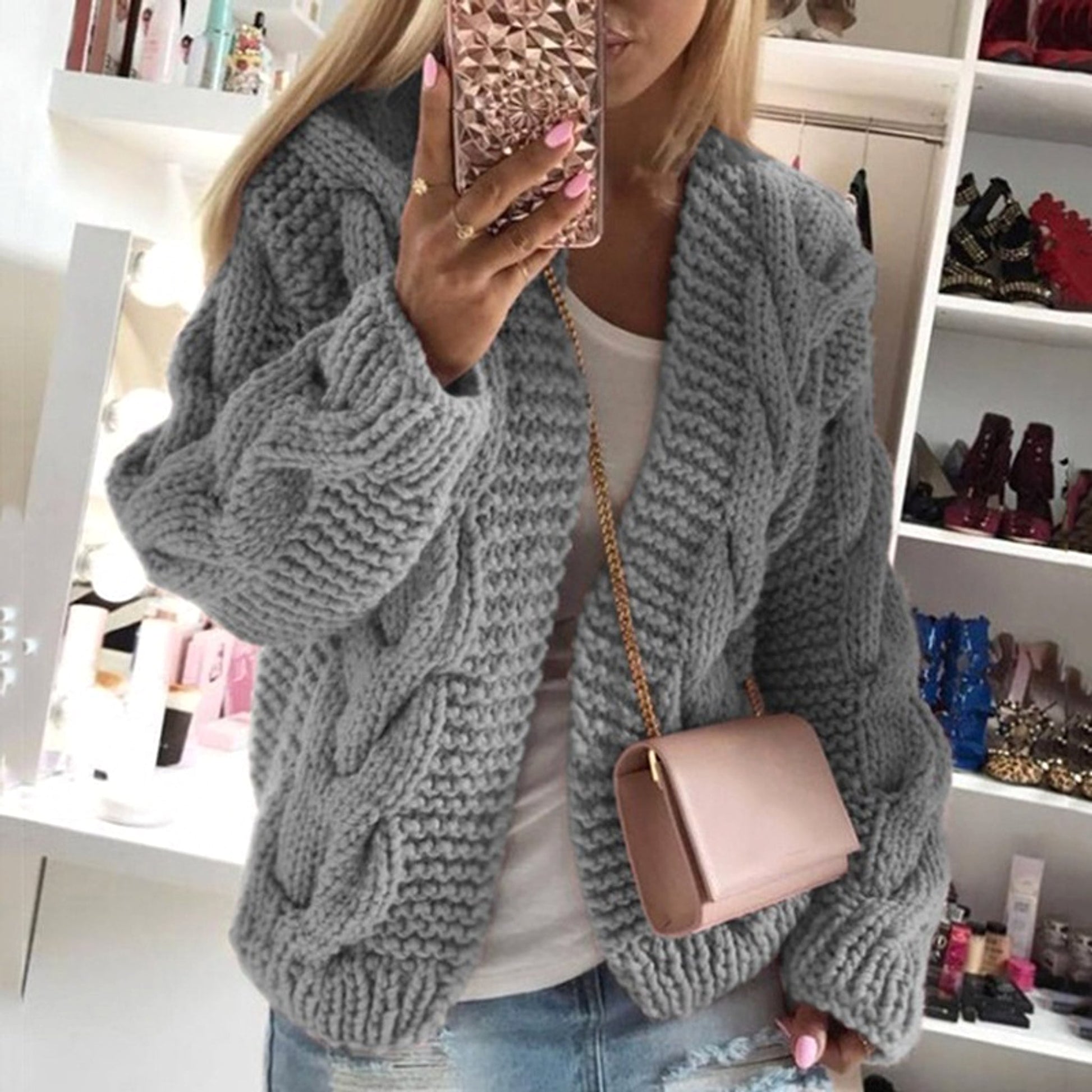 Sweater Women's Thick Thread Twist Knitted Cardigan Sweater - enhanced image 3