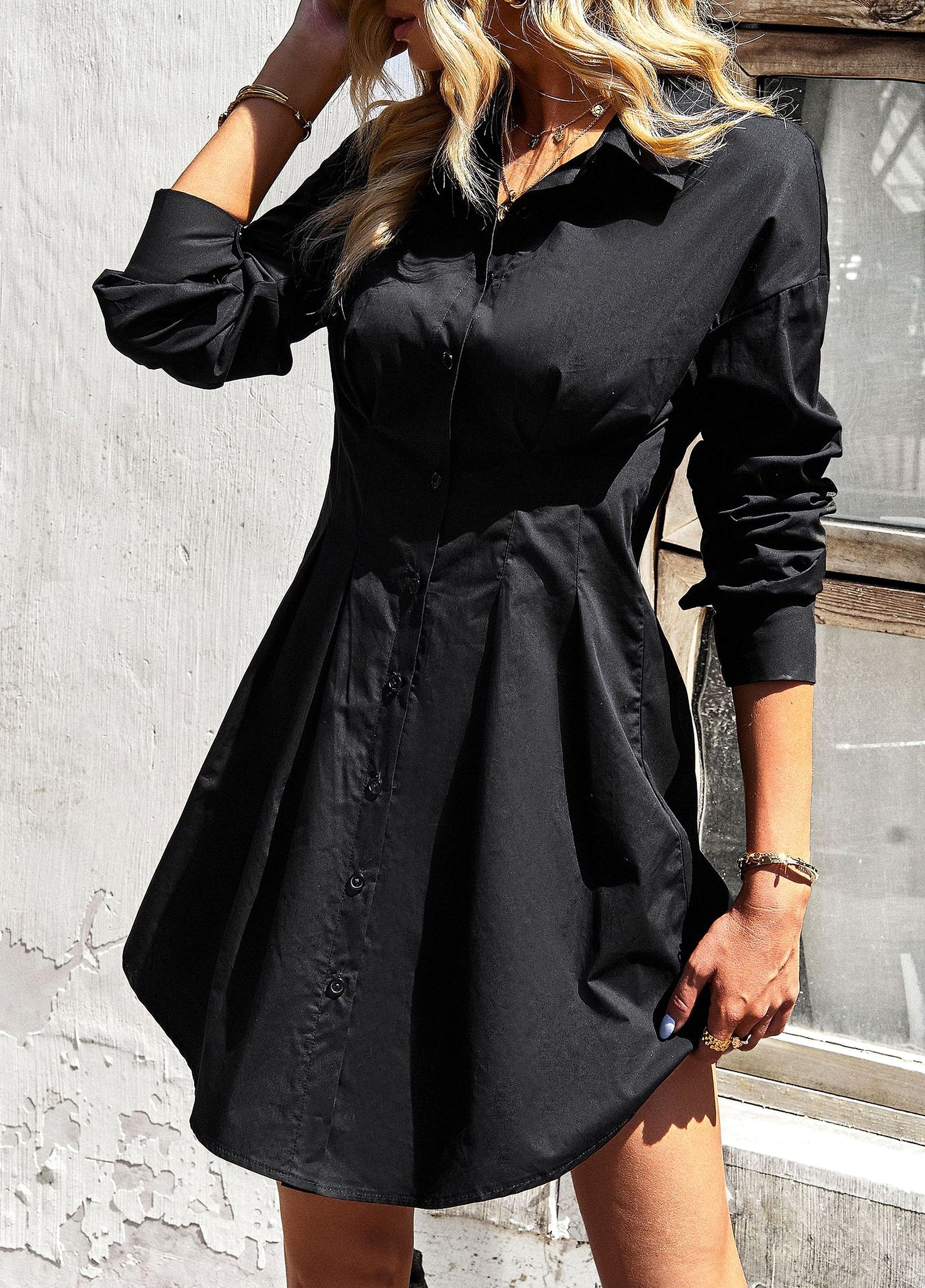 Temperament Commute Solid Color Shirt Dress Women - enhanced image 3