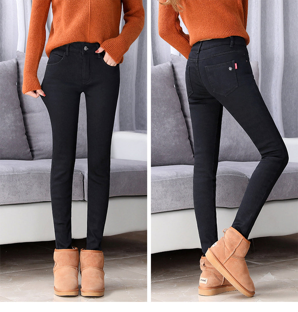Thick lamb cashmere fashion stretch jeans women - enhanced image 3