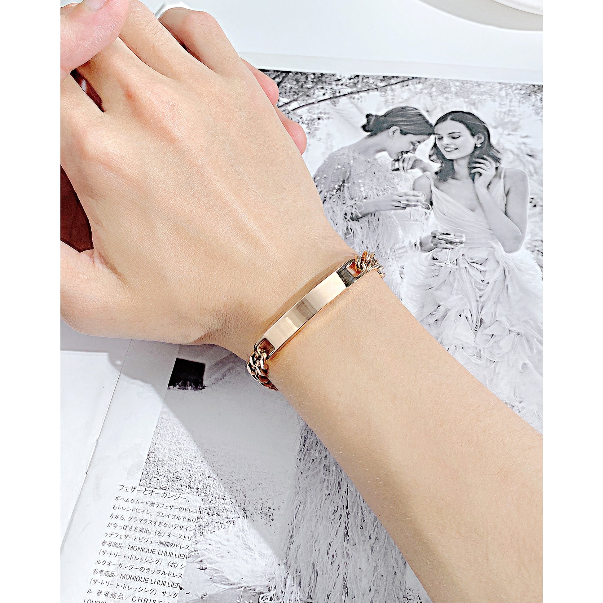 Titanium Steel Curved Plate Rose Gold Plated Men's And Women's Bracelet Bracelet - enhanced image 3