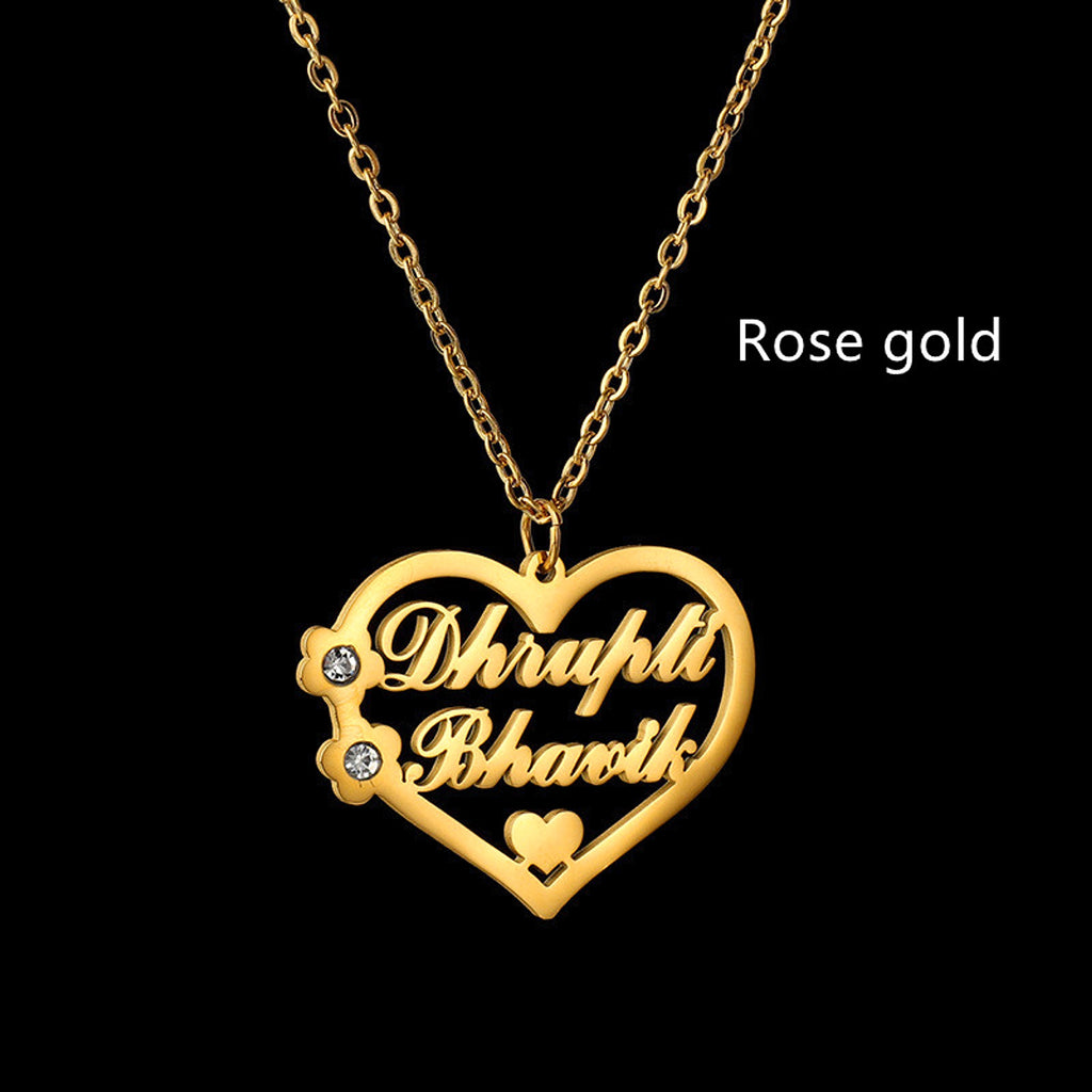 Titanium Steel Cut Heart-shaped Name Necklace Hollow Peach Heart With Diamonds - enhanced image 3