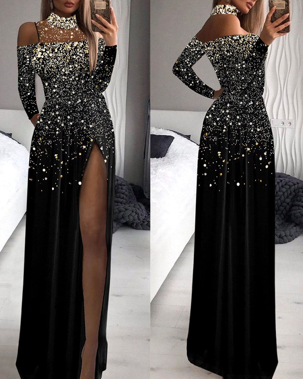 Trendy Shiny Mesh Dusting Powder Stitching High-end Elegant Jumpsuit - enhanced image 3