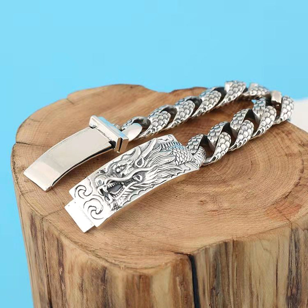 Vintage Dragon Pattern Sculpture Leading Men's Bracelet - enhanced image 3