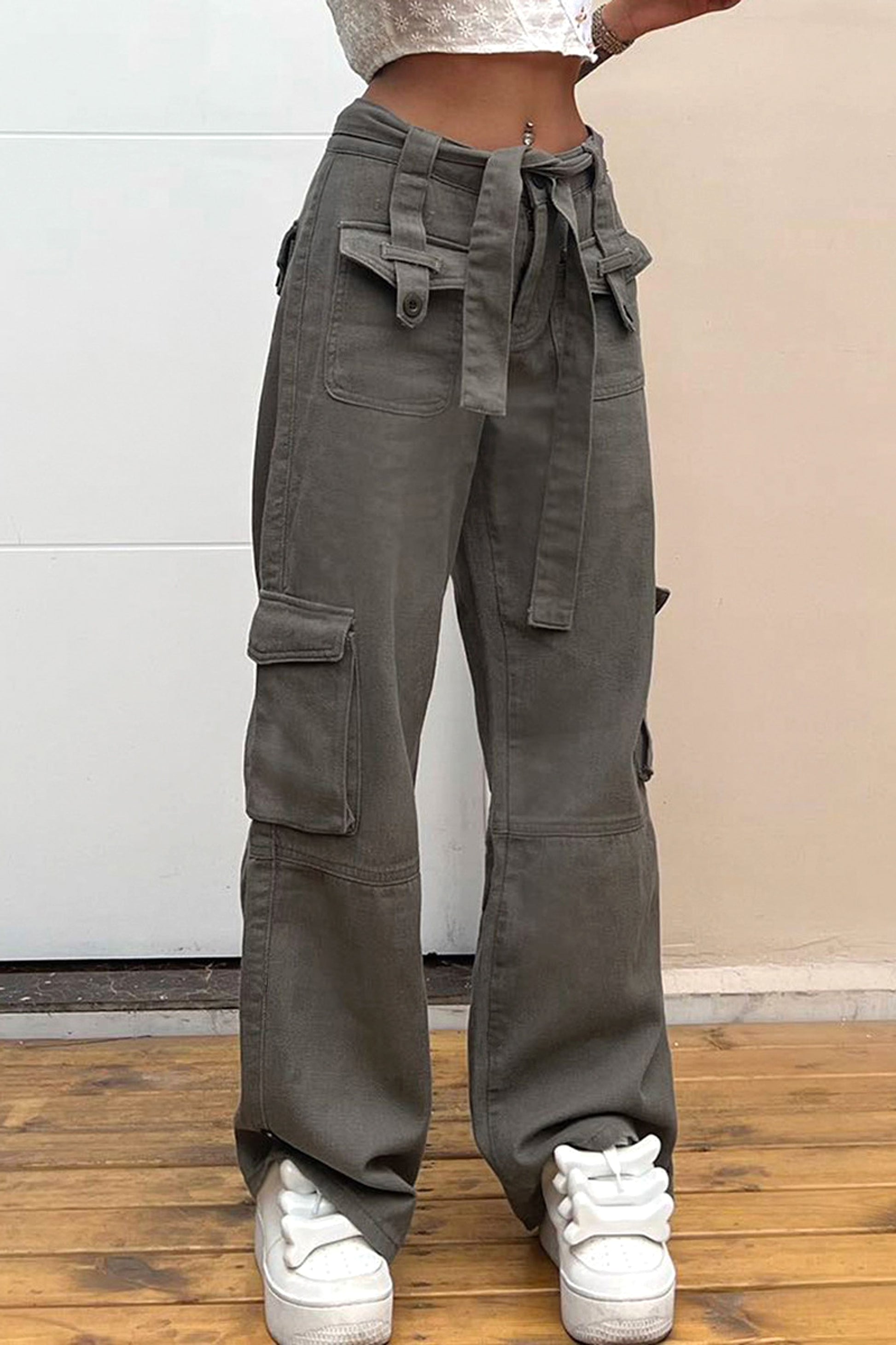 Vintage Multi Pocket Belt Casual Workwear Jeans Women - enhanced image 3